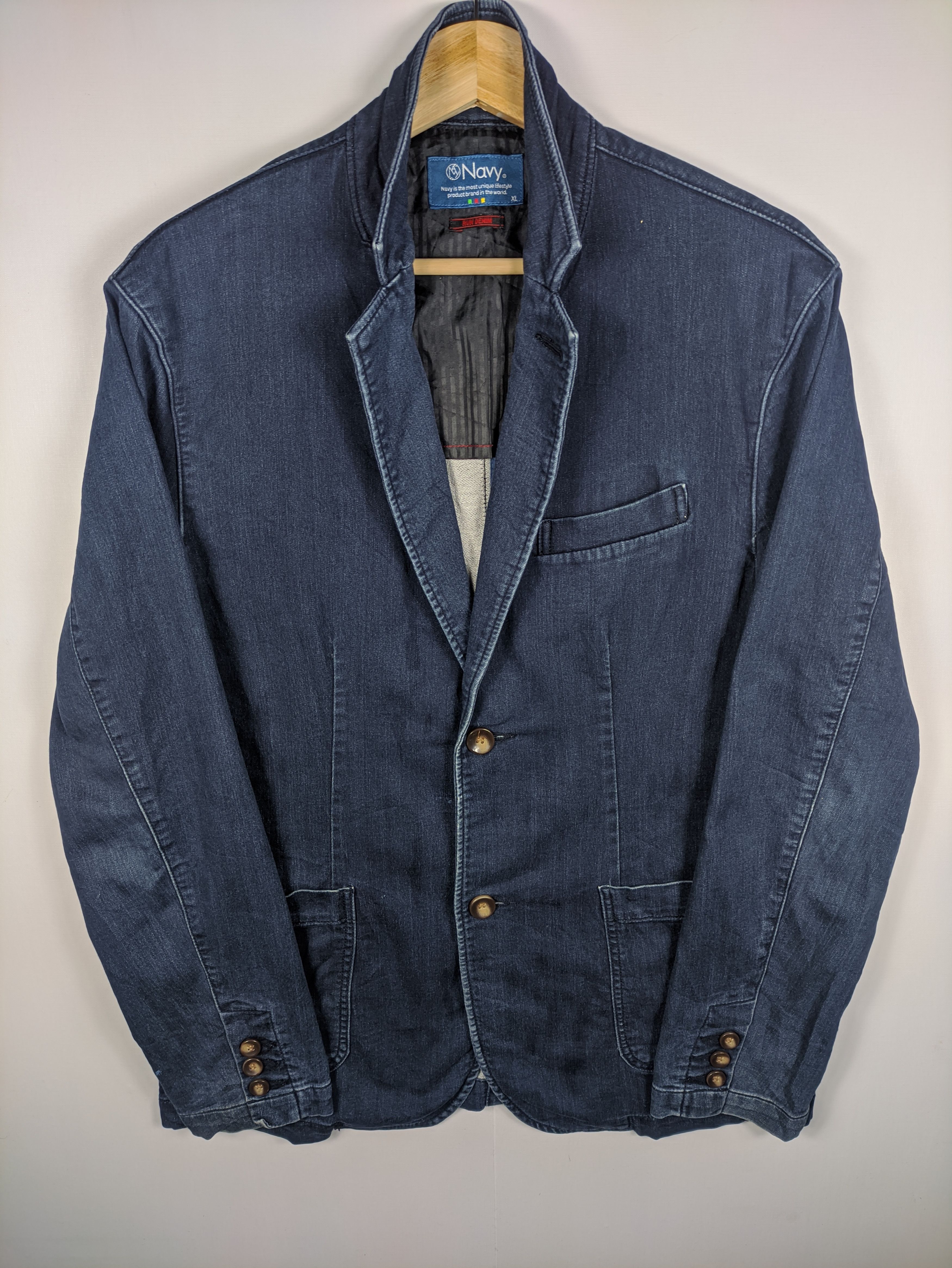 image of Denim Jacket x Vintage Stealsvintage Denim Coat Jacket By Navy Run in Dark Denim Blue (Size Medium)