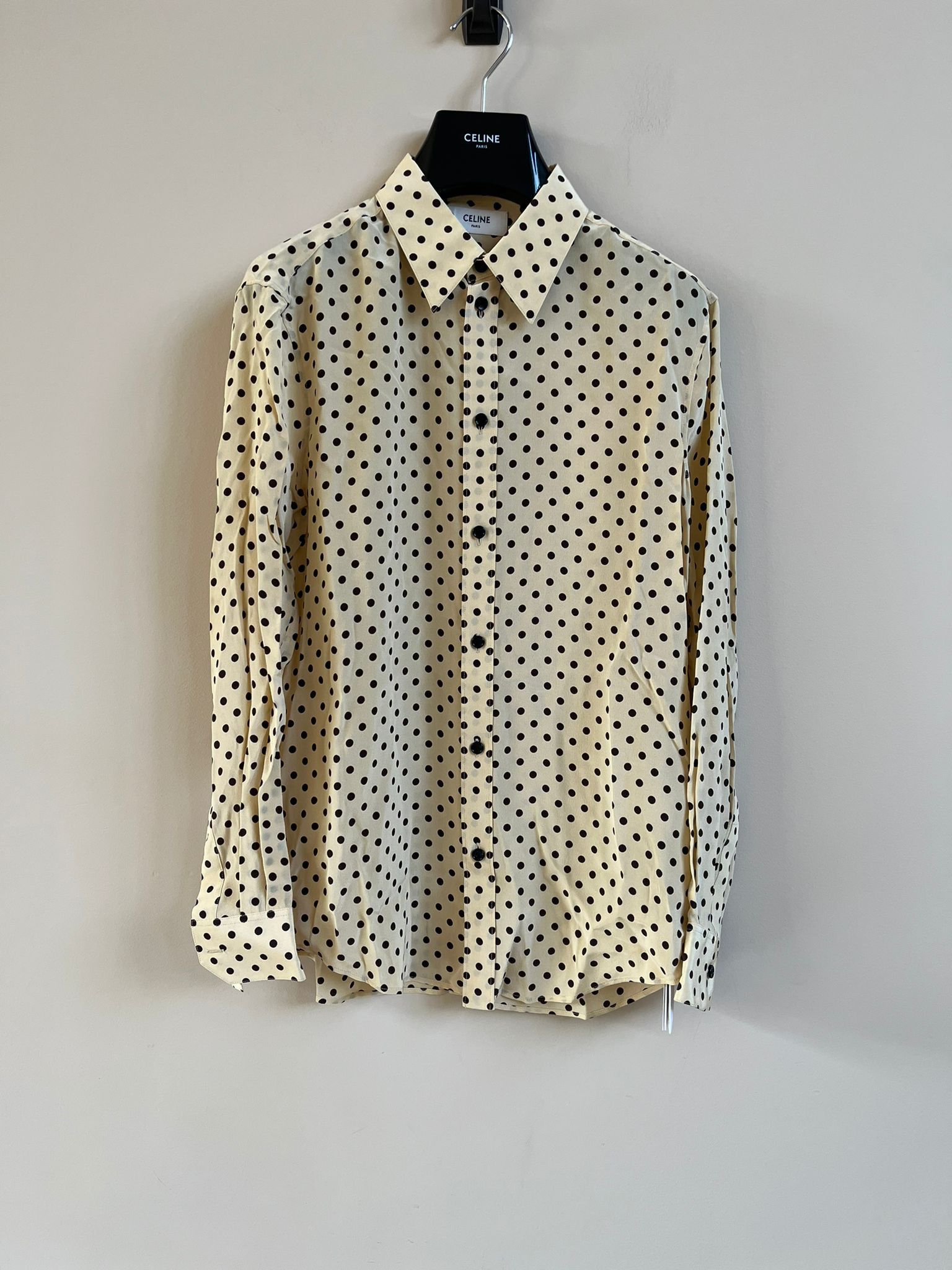 image of Celine Classic Chemise Drugstore Collar Shirt In Vanilla, Men's (Size Small)