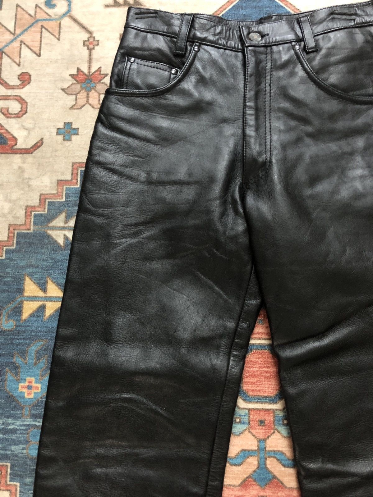 Japanese Brand VINTAGE GENUINE LEATHER TROUSERS PANT ROCKERS PUNK Size US 28 / EU 44 - 5 Thumbnail