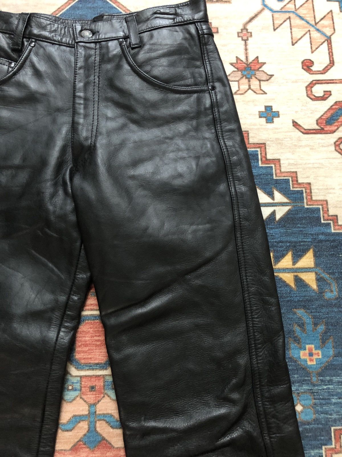Japanese Brand VINTAGE GENUINE LEATHER TROUSERS PANT ROCKERS PUNK Size US 28 / EU 44 - 4 Thumbnail