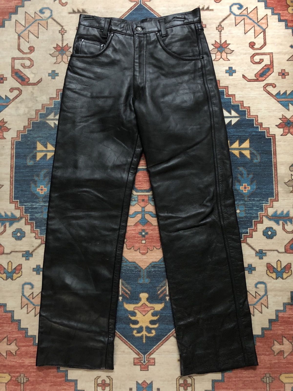 Japanese Brand VINTAGE GENUINE LEATHER TROUSERS PANT ROCKERS PUNK Size US 28 / EU 44 - 1 Thumbnail