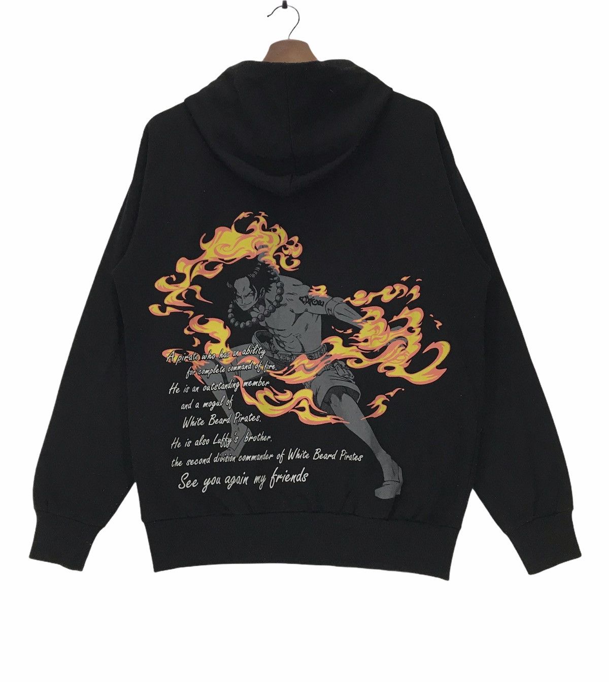 image of Anima x One Piece Vintage One Piece Japanese Anime Film Series Hoodie Jacket in Black (Size Medium)