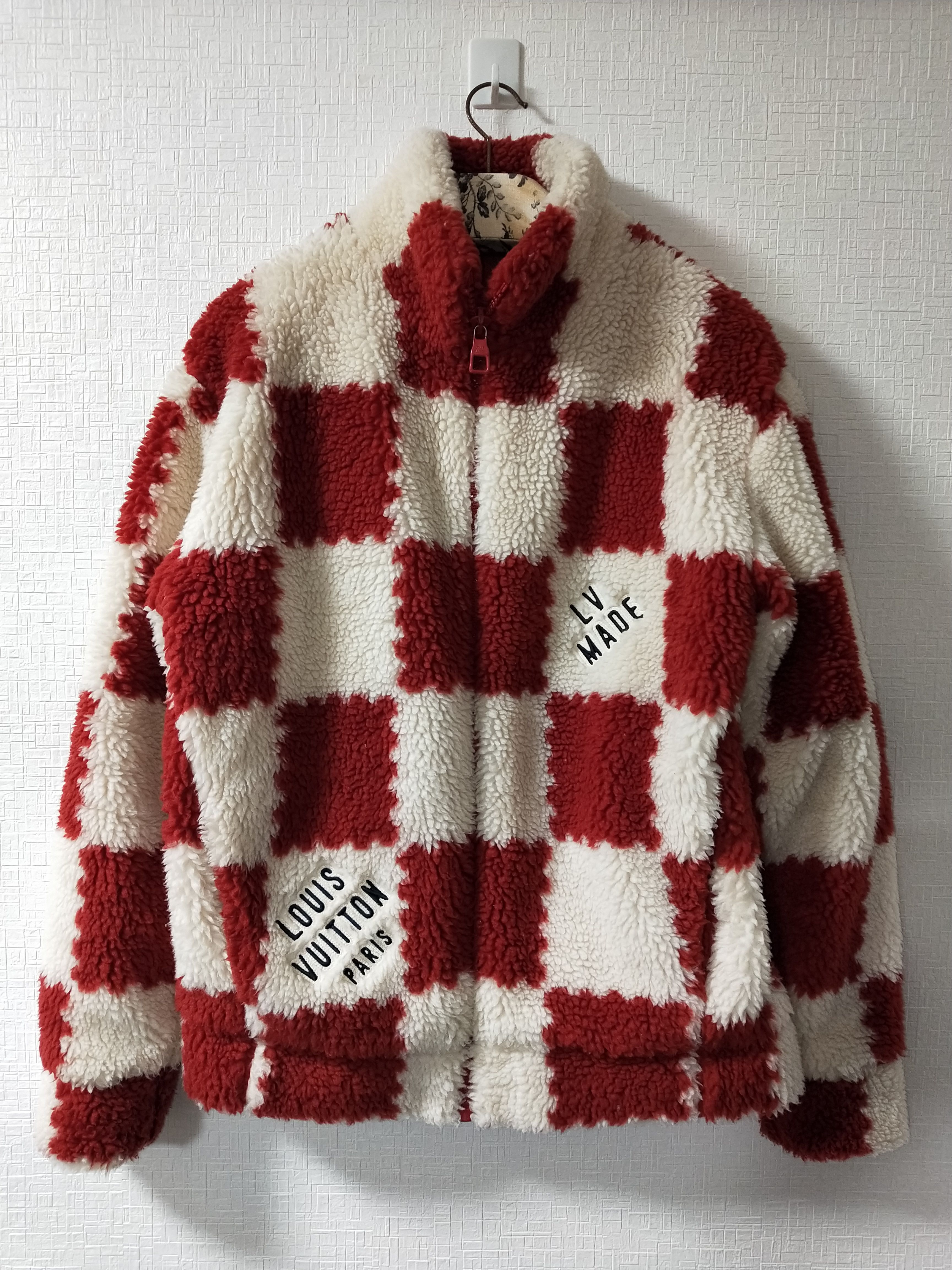 Louis Vuitton, Jackets & Coats, Louis Vuitton Nigo Jacquard Damier Red  Fleece Jacket