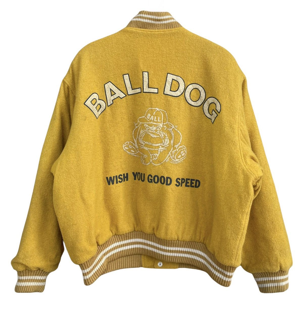 Vintage Vintage Ball Dog Yellow Wool Varsity Jacket Size US L / EU 52-54 / 3 - 1 Thumbnail