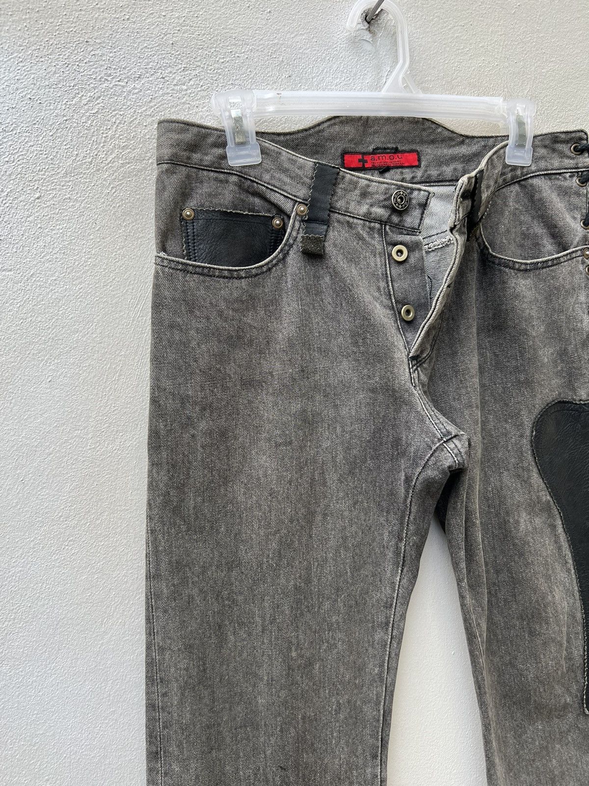 Vintage Vintage a.m.o.u Japan Leather Patchwork Denim Bootcut Jeans Size US 29 - 5 Thumbnail