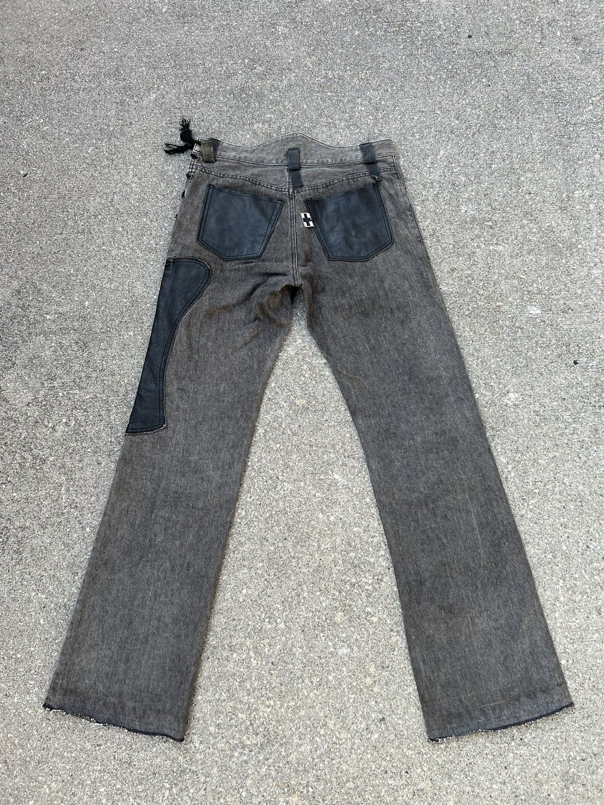 Vintage Vintage a.m.o.u Japan Leather Patchwork Denim Bootcut Jeans Size US 29 - 2 Thumbnail