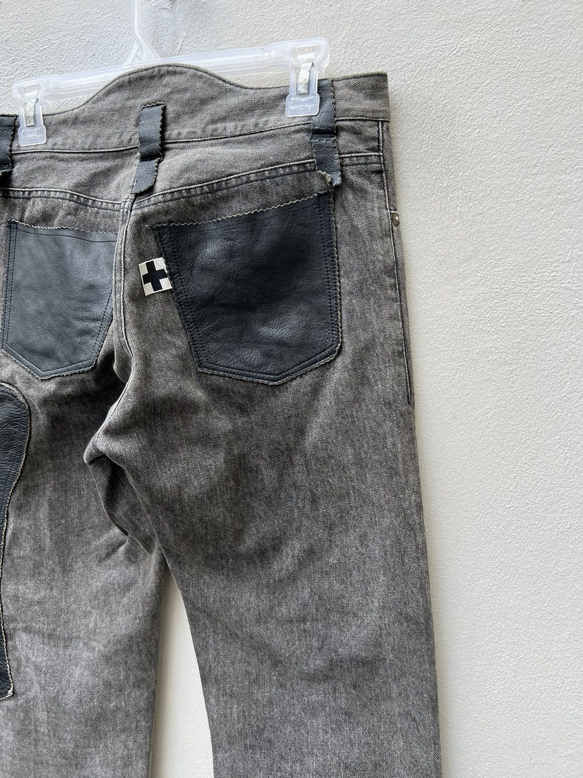 Vintage Vintage a.m.o.u Japan Leather Patchwork Denim Bootcut Jeans Size US 29 - 14 Thumbnail