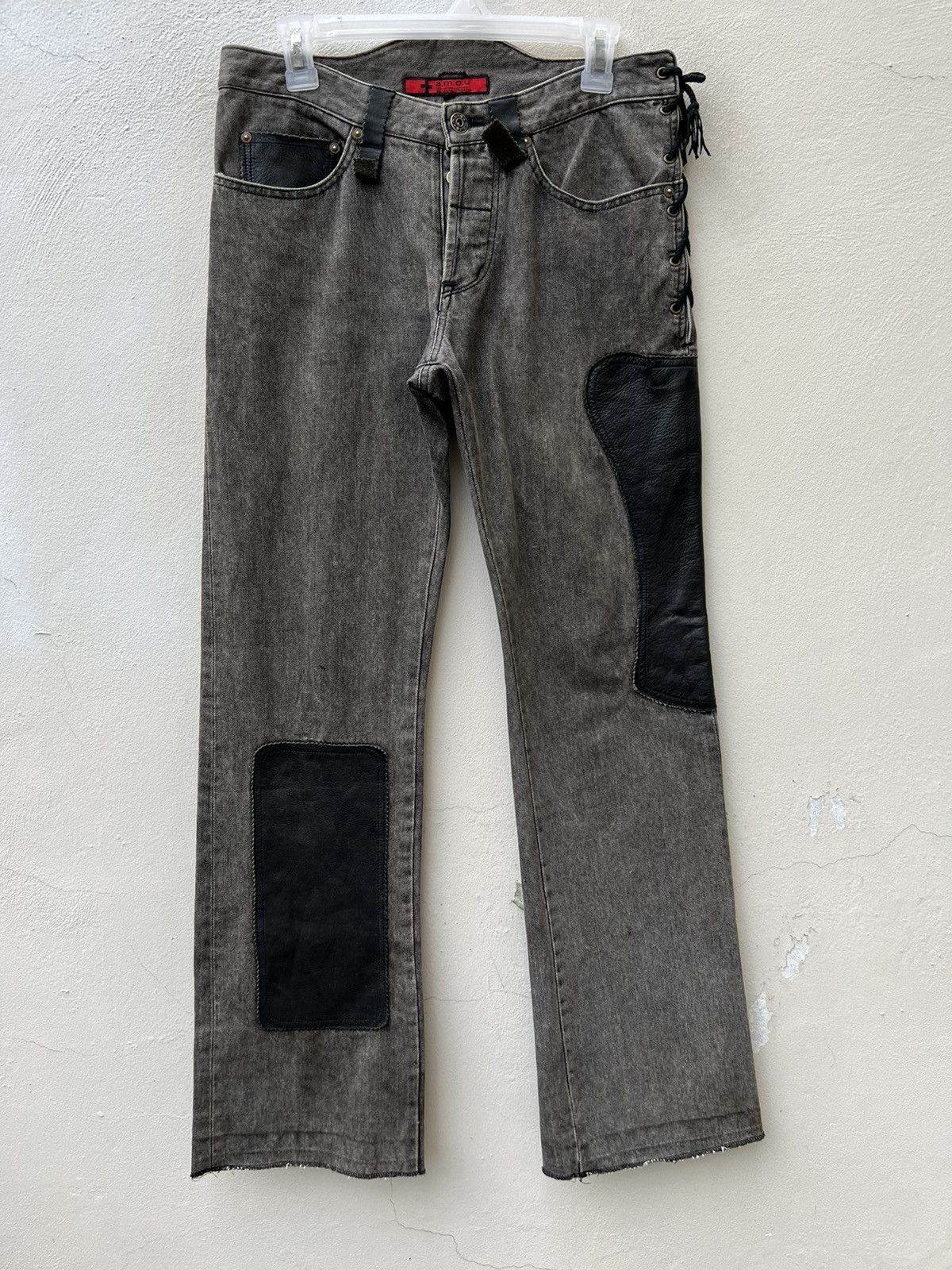 Vintage Vintage a.m.o.u Japan Leather Patchwork Denim Bootcut Jeans Size US 29 - 3 Thumbnail