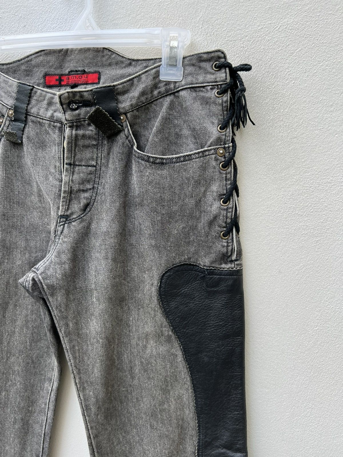 Vintage Vintage a.m.o.u Japan Leather Patchwork Denim Bootcut Jeans Size US 29 - 8 Thumbnail