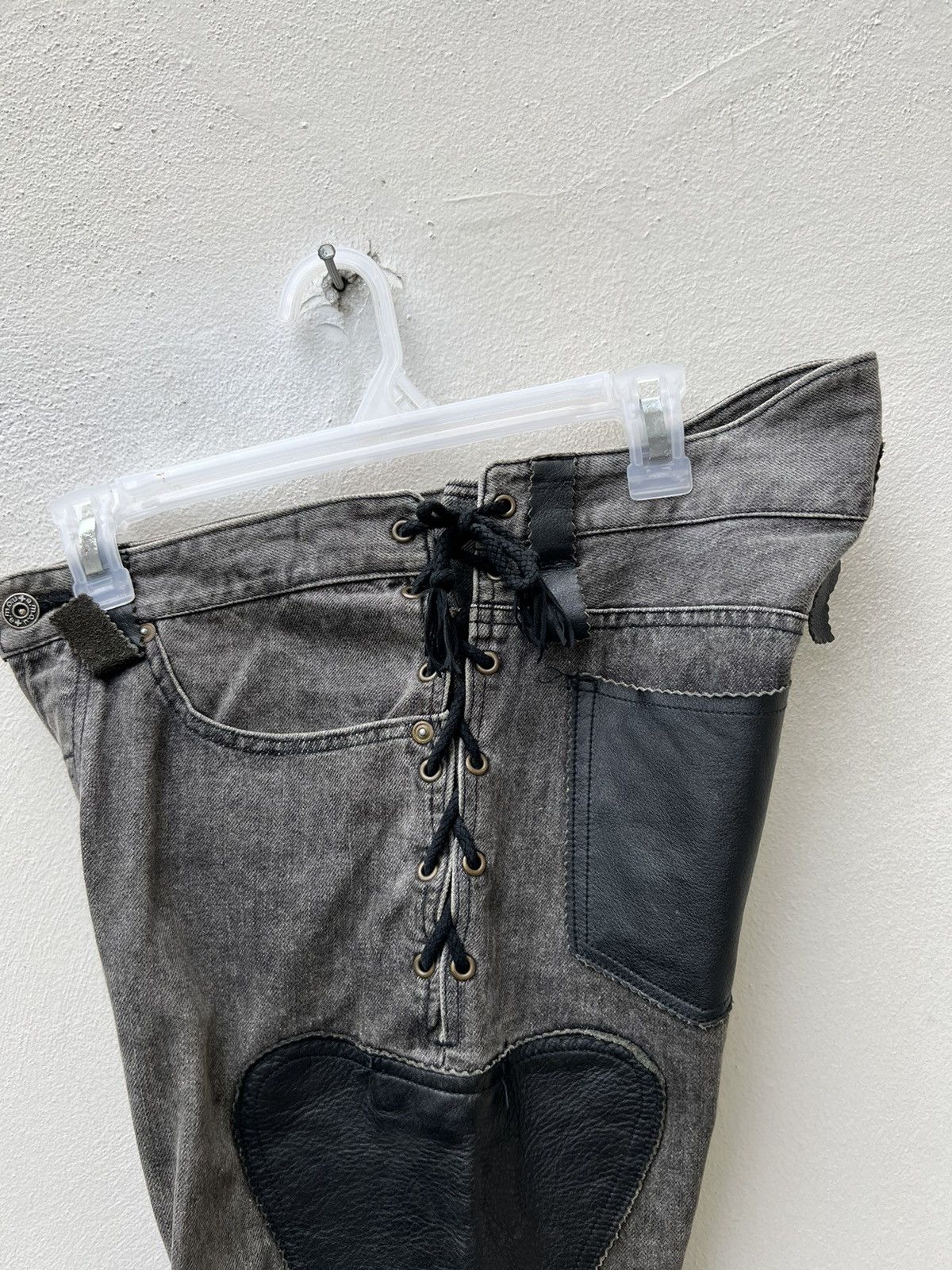 Vintage Vintage a.m.o.u Japan Leather Patchwork Denim Bootcut Jeans Size US 29 - 18 Thumbnail