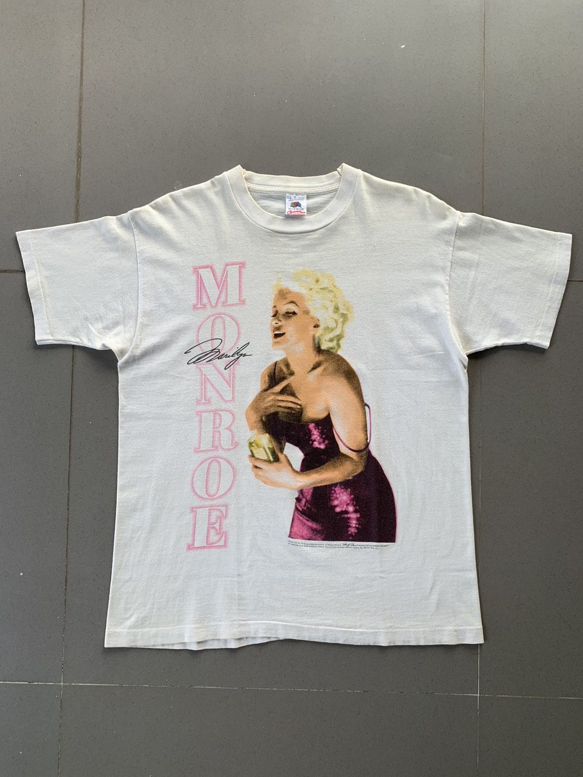 image of Band Tees x Fruit Of The Loom Vintage 90's Marilyn Monroe Chanel Perfume No 5 T-Shirt in White (Siz