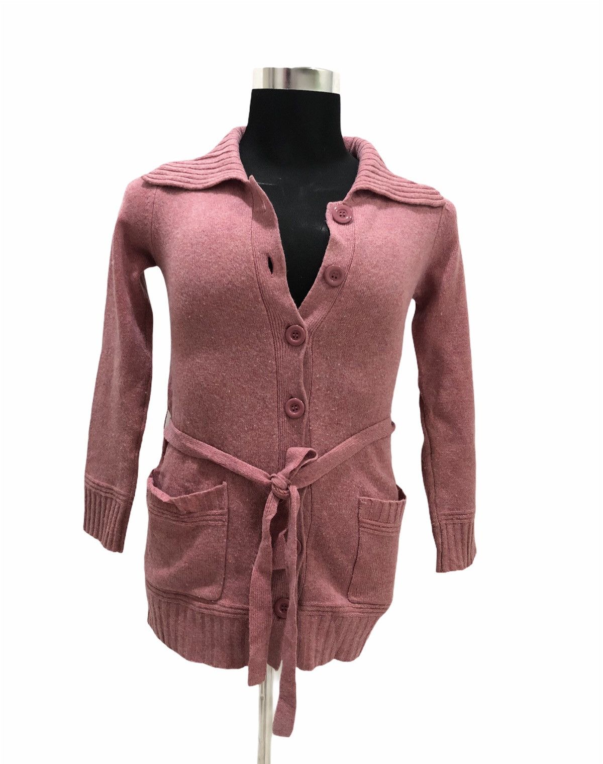 image of Handknit x Patterned Cardigans Saburoku Plain Replenish Cablebelted Cashmere Wool Cardigan in Dark 