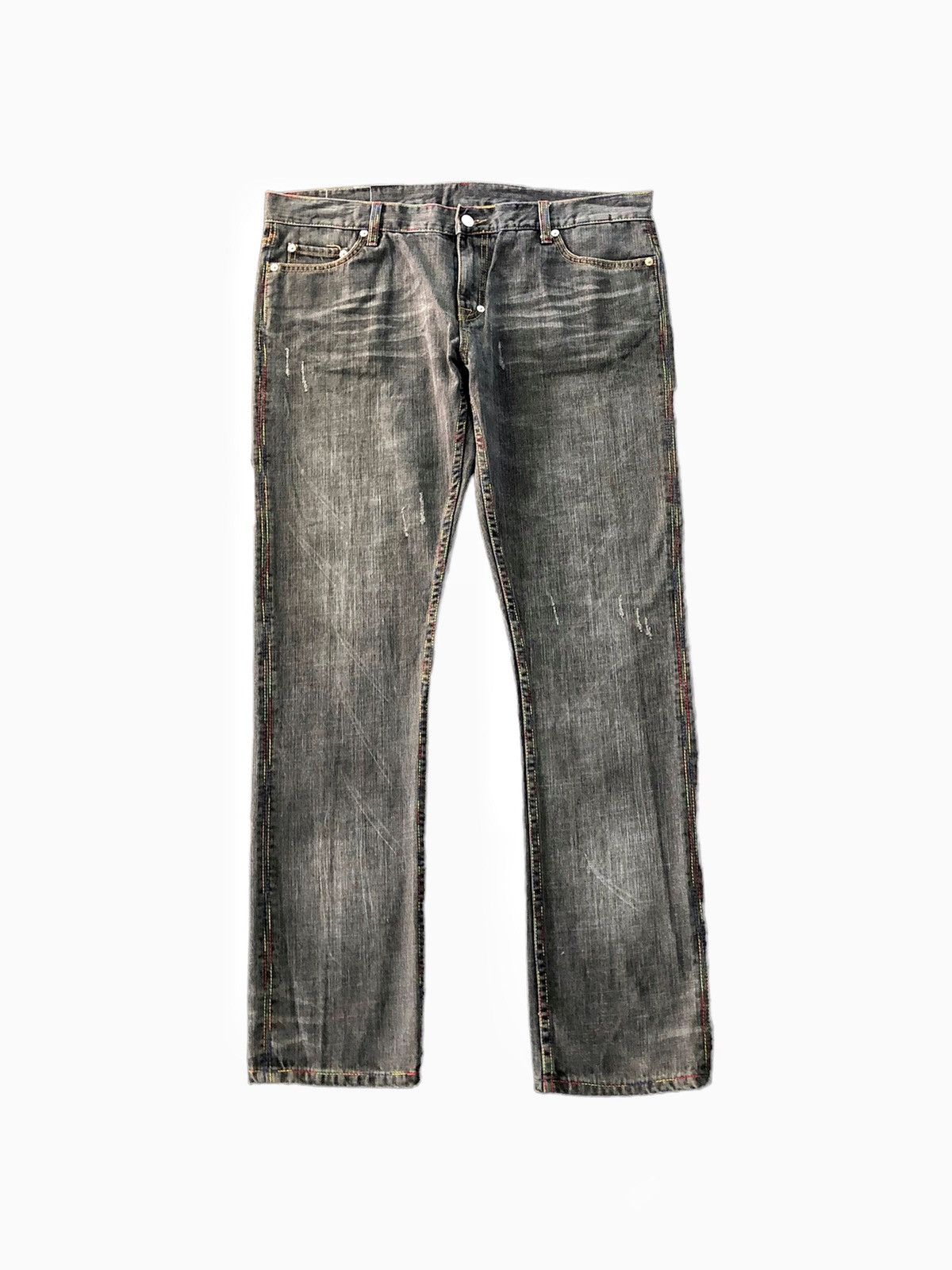 image of Archival Clothing x Phenomenon Ss2004 - Swagger Multicoloured Stitch Denim in Black Ash (Size 38)