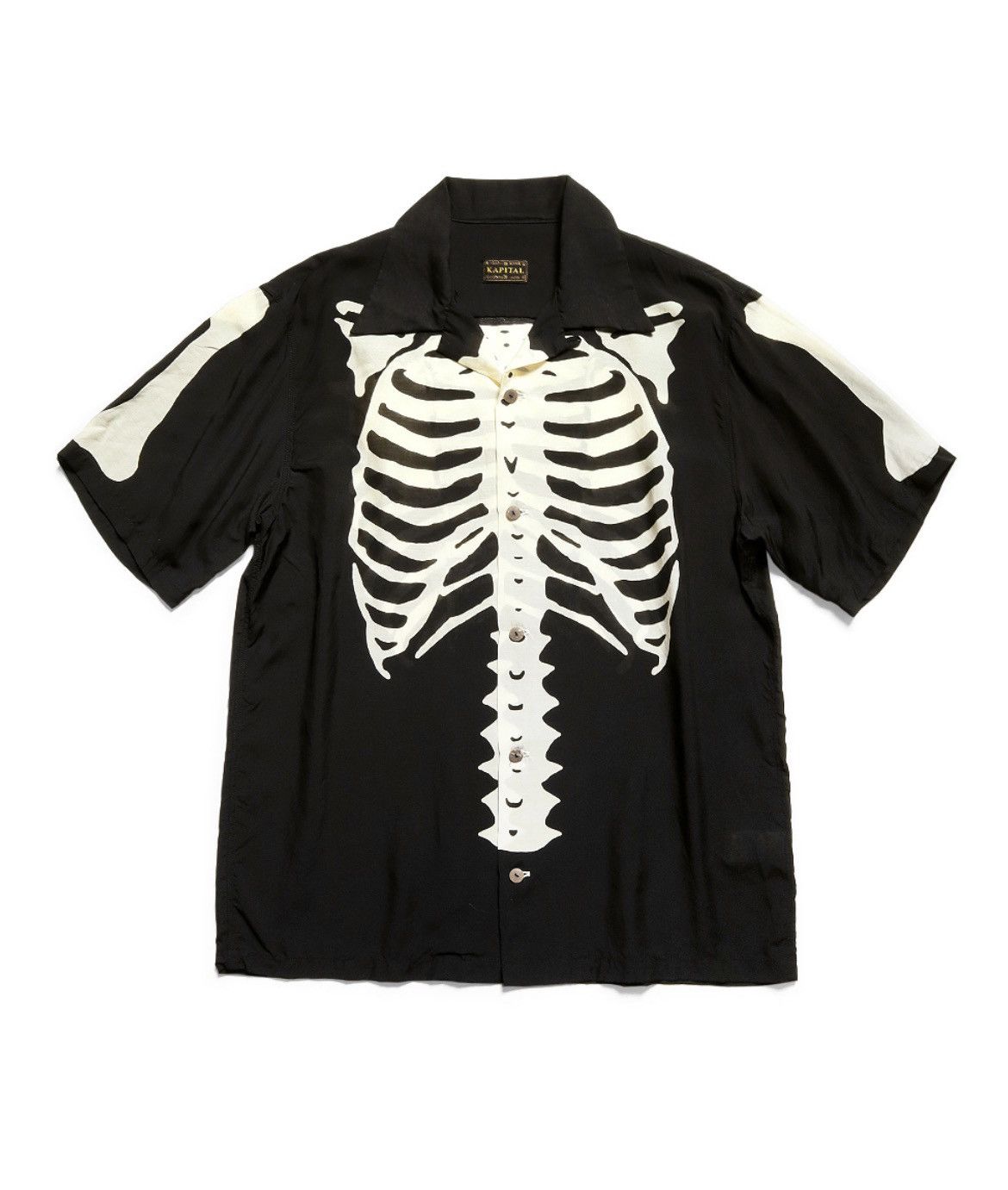 Pre-owned Kapital Bone Silk Rayon Aloha Shirt Size 2 In Black