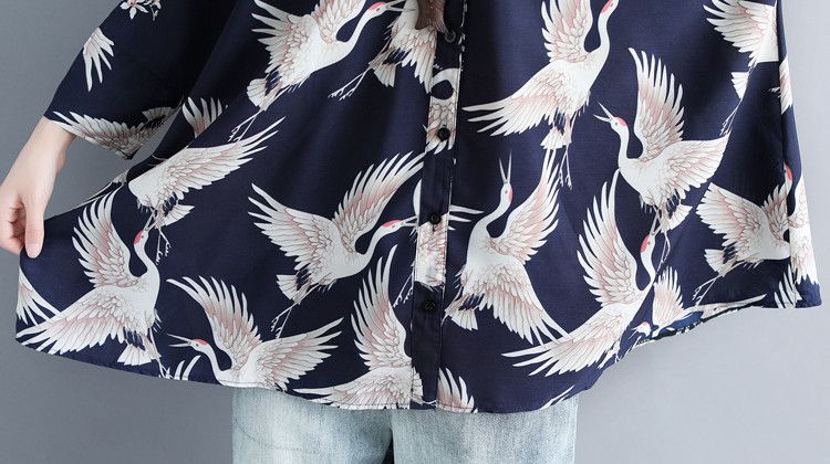 Other Lightweight Kimono Noragi Style Black Crane Bird Shirt Size US M / EU 48-50 / 2 - 6 Thumbnail