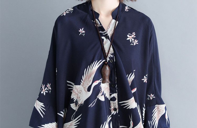 Other Lightweight Kimono Noragi Style Black Crane Bird Shirt Size US M / EU 48-50 / 2 - 2 Thumbnail