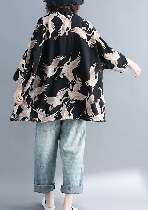 Other Lightweight Kimono Noragi Style Black Crane Bird Shirt Size US M / EU 48-50 / 2 - 5 Thumbnail