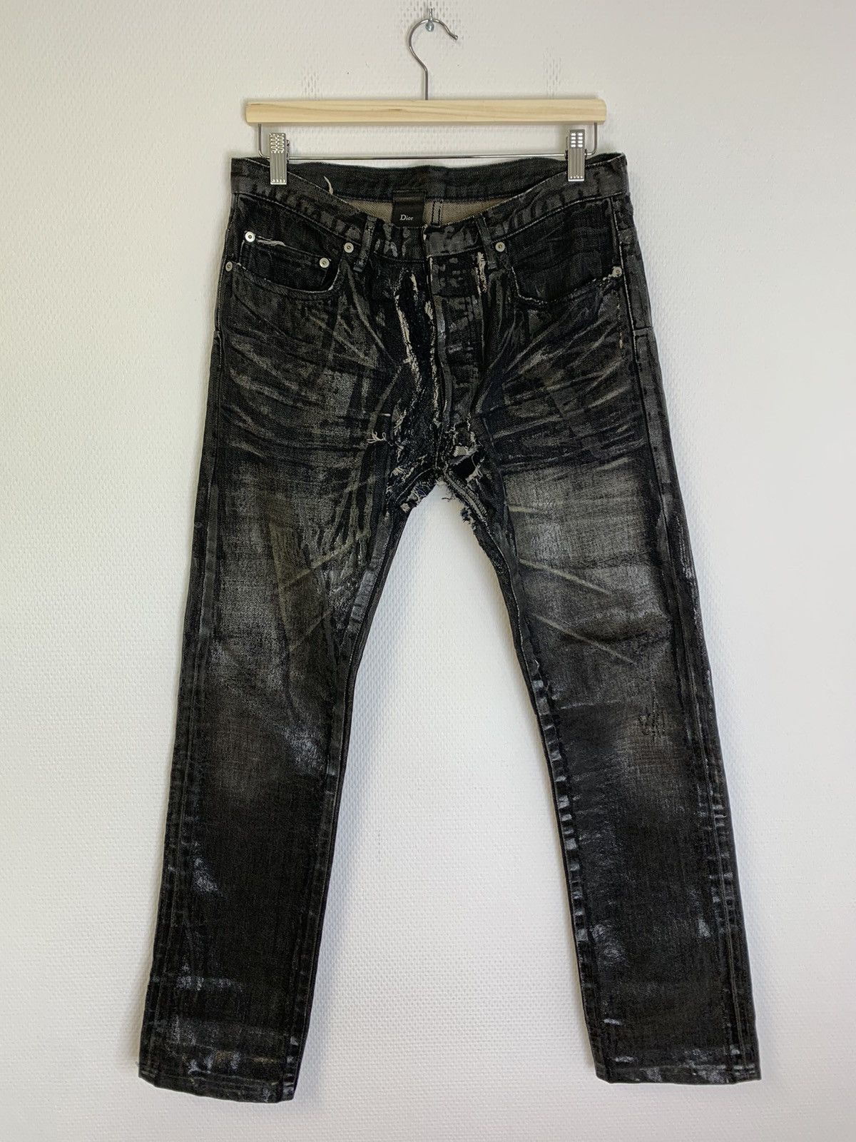 image of Dior Fw2003 Luster Waxed Clawmark Denim Black, Men's (Size 29)