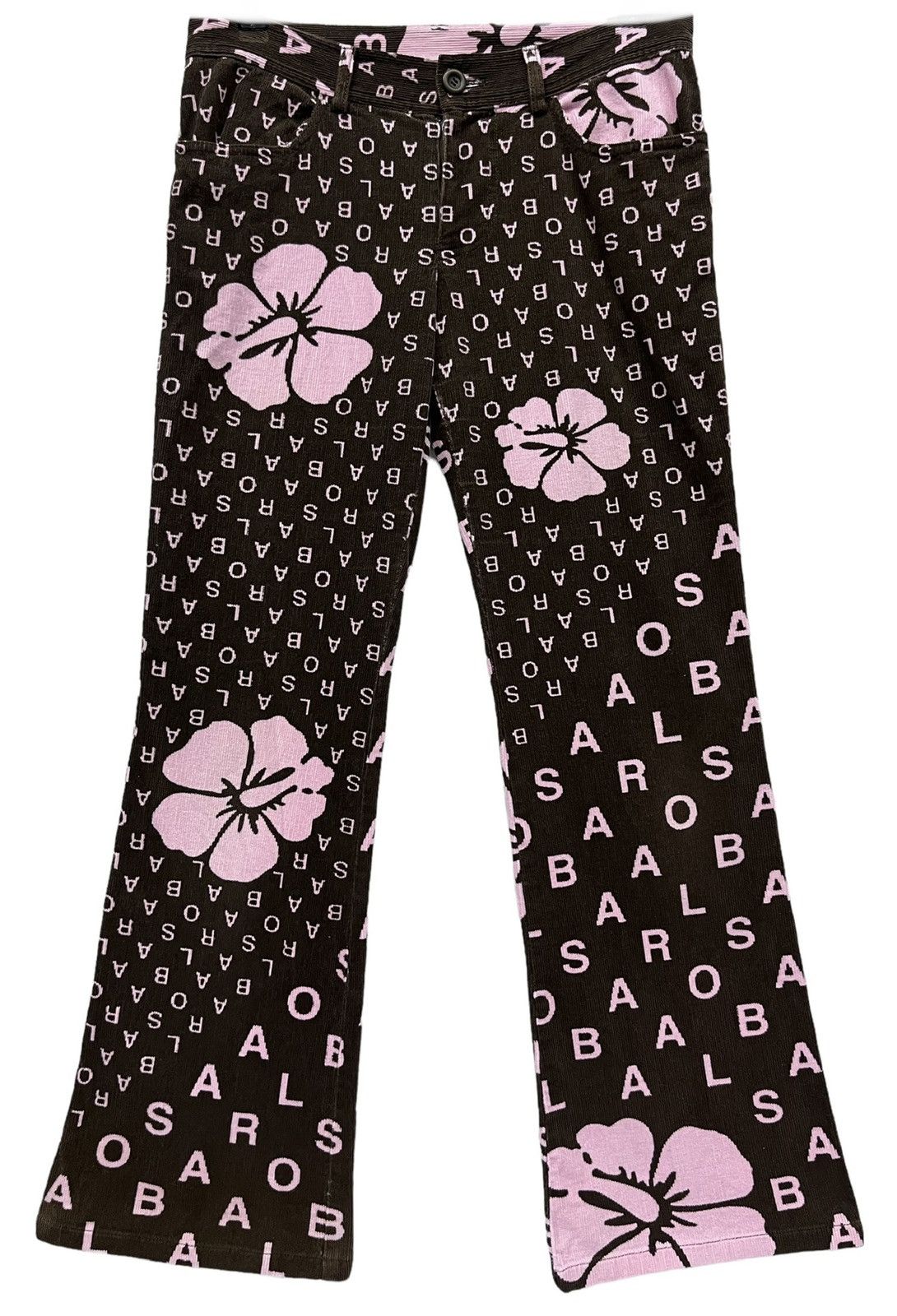 ALBA DOPE🔥ALBA ROSSA Hibiscus Monogram Corduroy Flare Pants Size US 28 / EU 44 - 2 Thumbnail