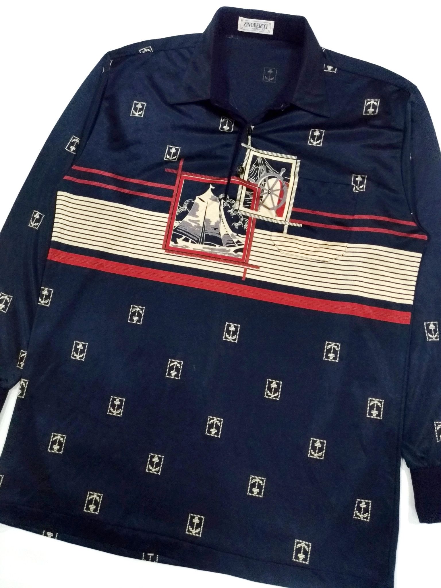 Designer × Vintage RARE! VTG ZINOBERCCI NAUTICAL THEME SILKY POLO SHIRT Size US L / EU 52-54 / 3 - 3 Thumbnail