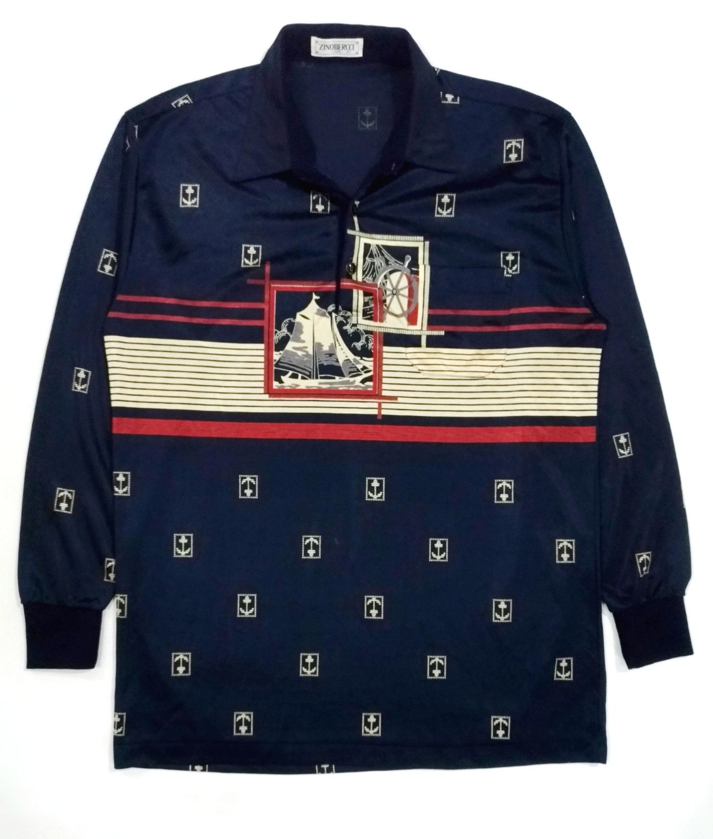 Designer × Vintage RARE! VTG ZINOBERCCI NAUTICAL THEME SILKY POLO SHIRT Size US L / EU 52-54 / 3 - 1 Thumbnail