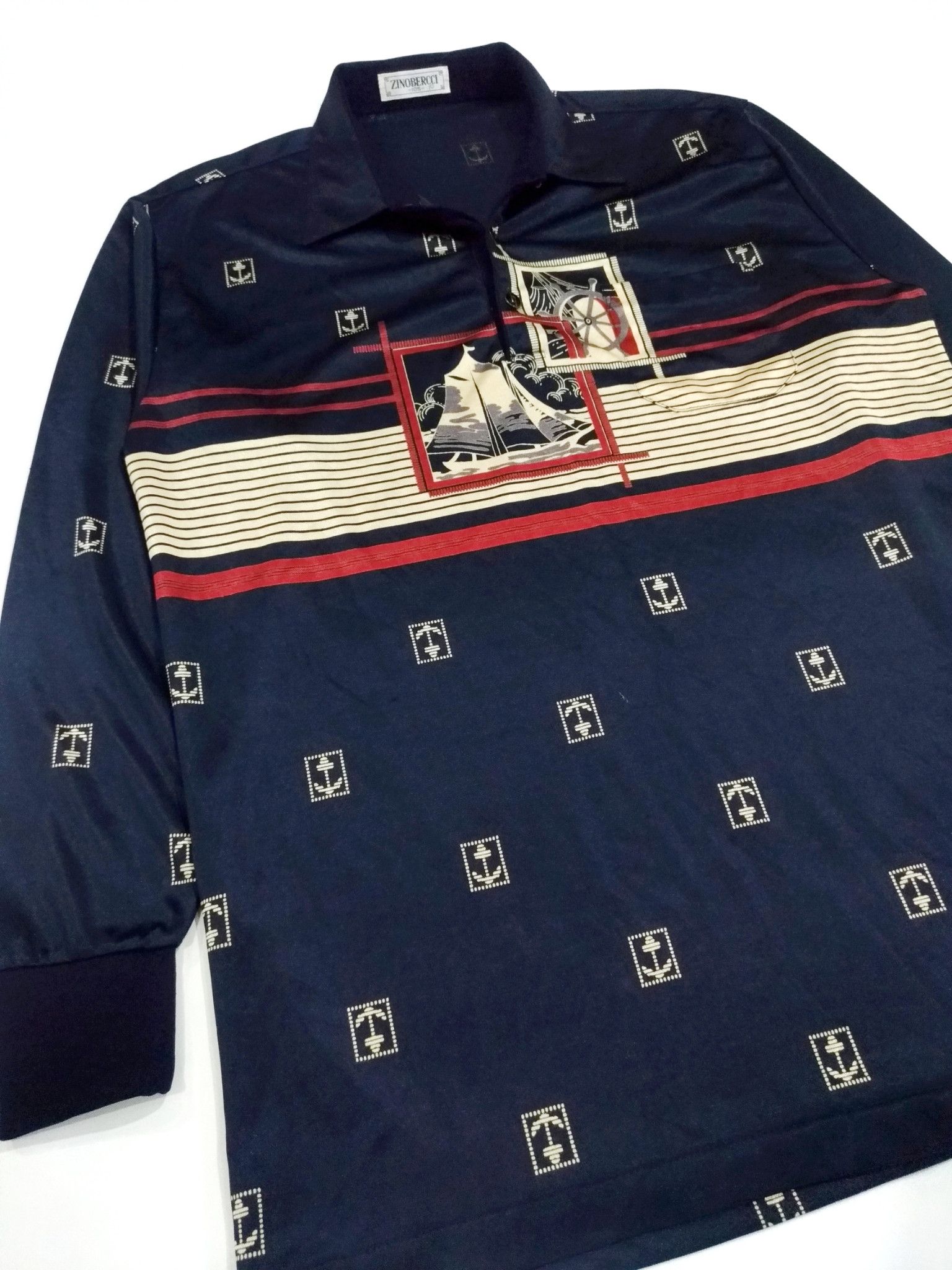 Designer × Vintage RARE! VTG ZINOBERCCI NAUTICAL THEME SILKY POLO SHIRT Size US L / EU 52-54 / 3 - 4 Thumbnail
