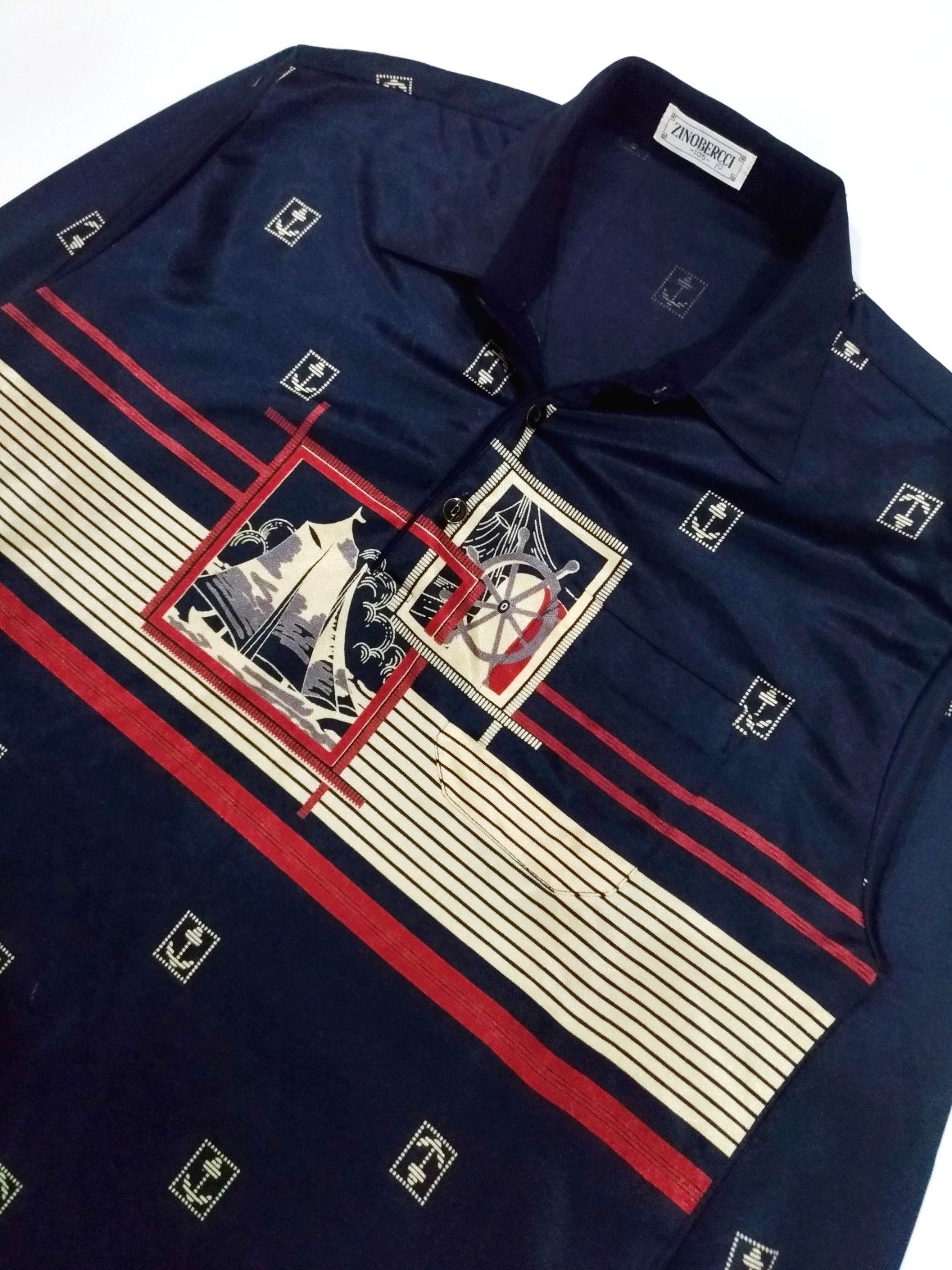 Designer × Vintage RARE! VTG ZINOBERCCI NAUTICAL THEME SILKY POLO SHIRT Size US L / EU 52-54 / 3 - 5 Thumbnail