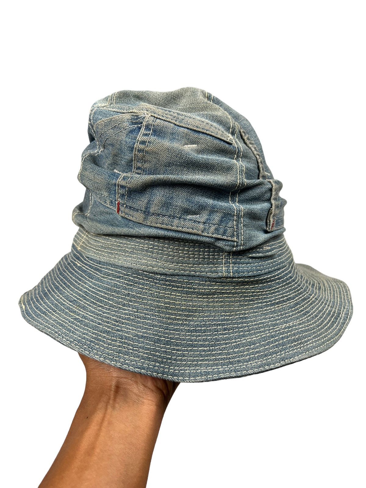 Japanese Brand Nasngwam By Dakota 🇯🇵 Sashiko Boro Rebuild Denim Bucket Hat Size ONE SIZE - 7 Thumbnail