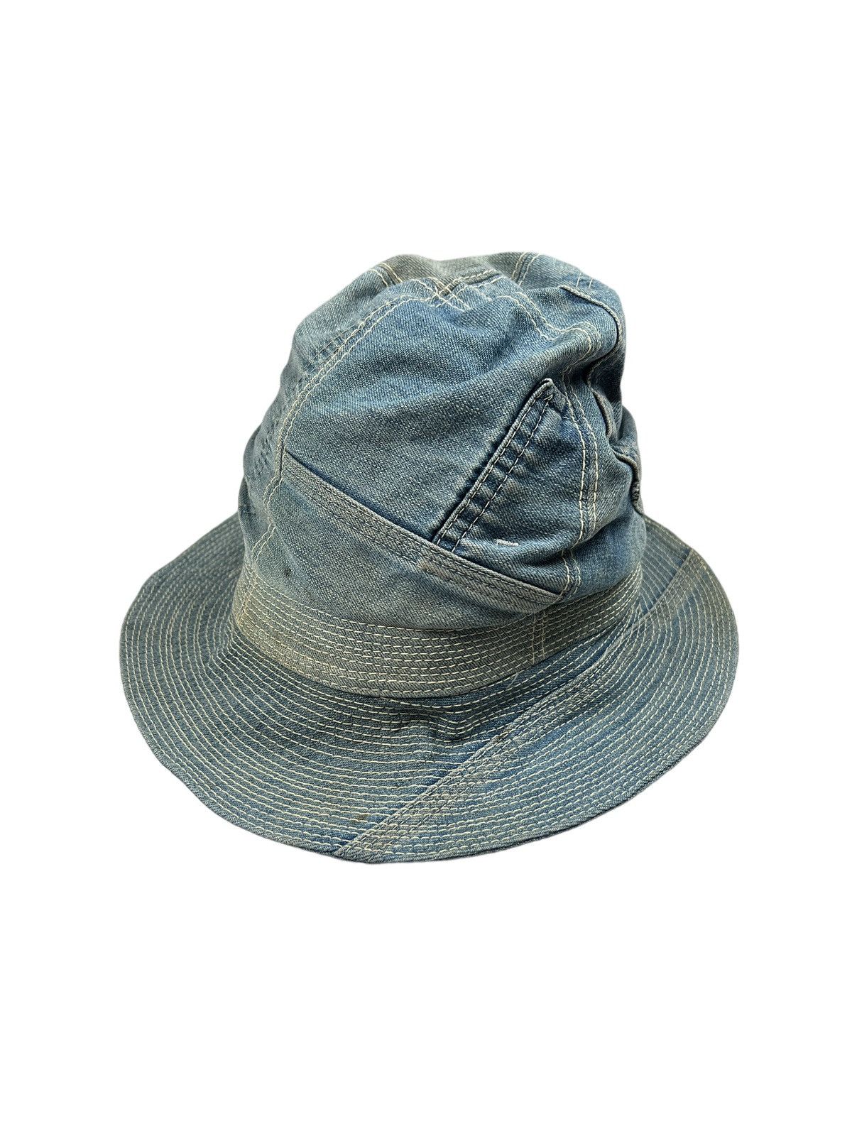 Japanese Brand Nasngwam By Dakota 🇯🇵 Sashiko Boro Rebuild Denim Bucket Hat Size ONE SIZE - 2 Thumbnail