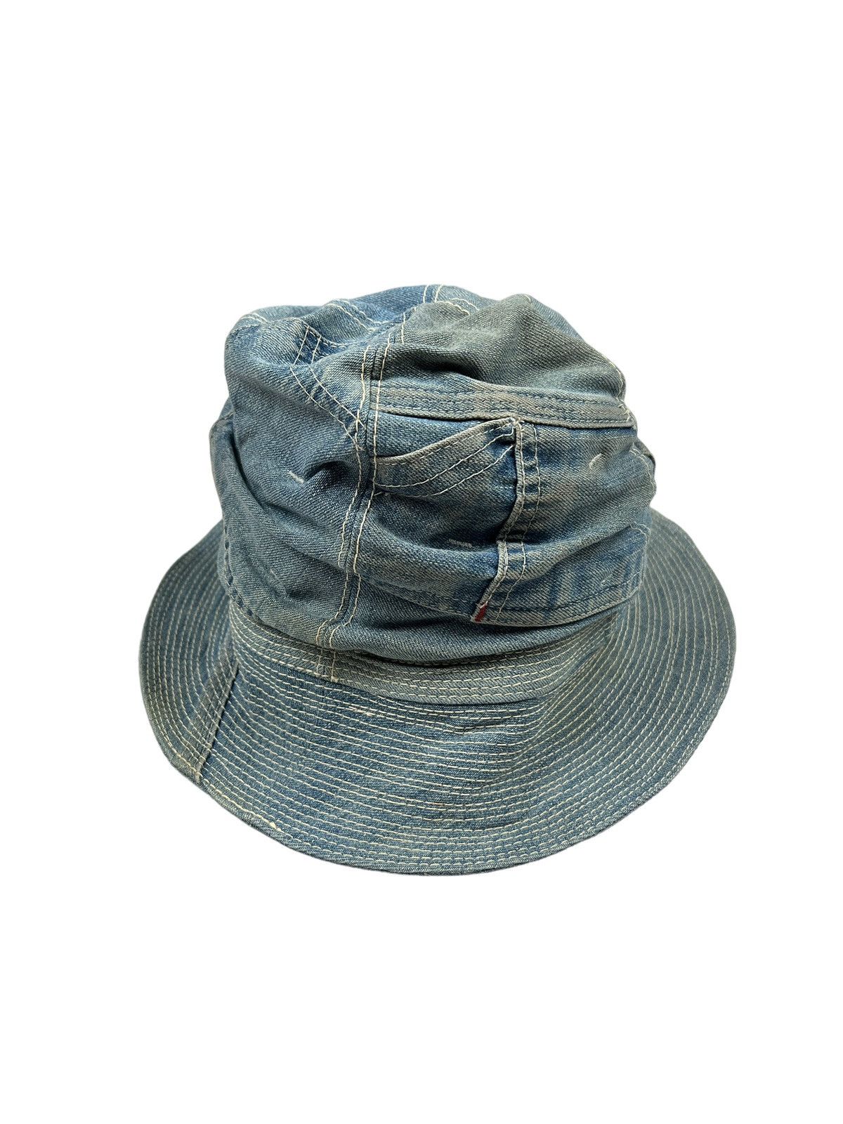 Japanese Brand Nasngwam By Dakota 🇯🇵 Sashiko Boro Rebuild Denim Bucket Hat Size ONE SIZE - 4 Thumbnail