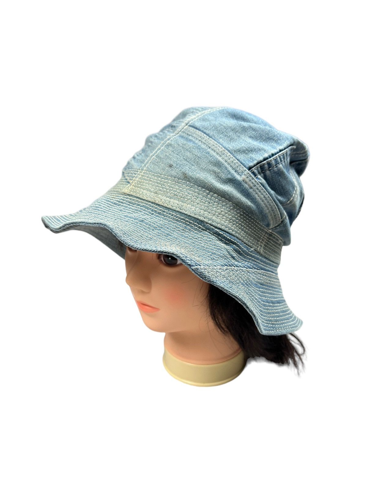 Japanese Brand Nasngwam By Dakota 🇯🇵 Sashiko Boro Rebuild Denim Bucket Hat Size ONE SIZE - 1 Thumbnail