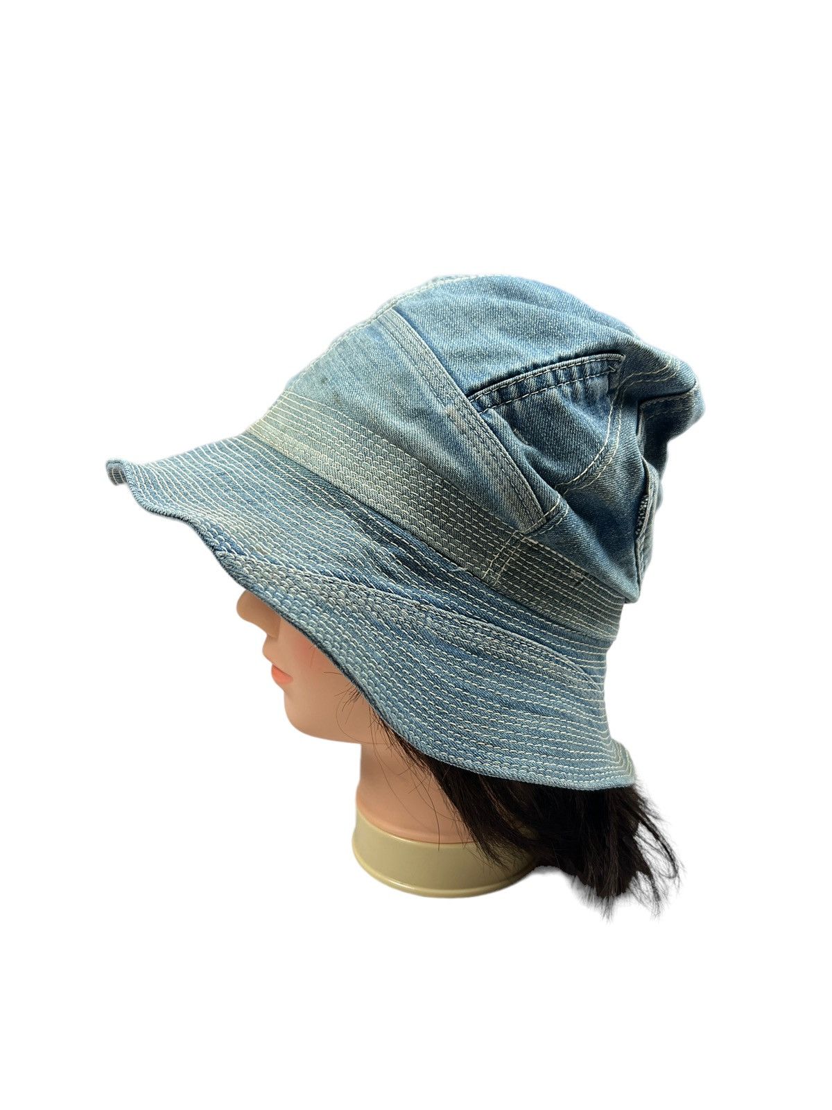Japanese Brand Nasngwam By Dakota 🇯🇵 Sashiko Boro Rebuild Denim Bucket Hat Size ONE SIZE - 10 Thumbnail