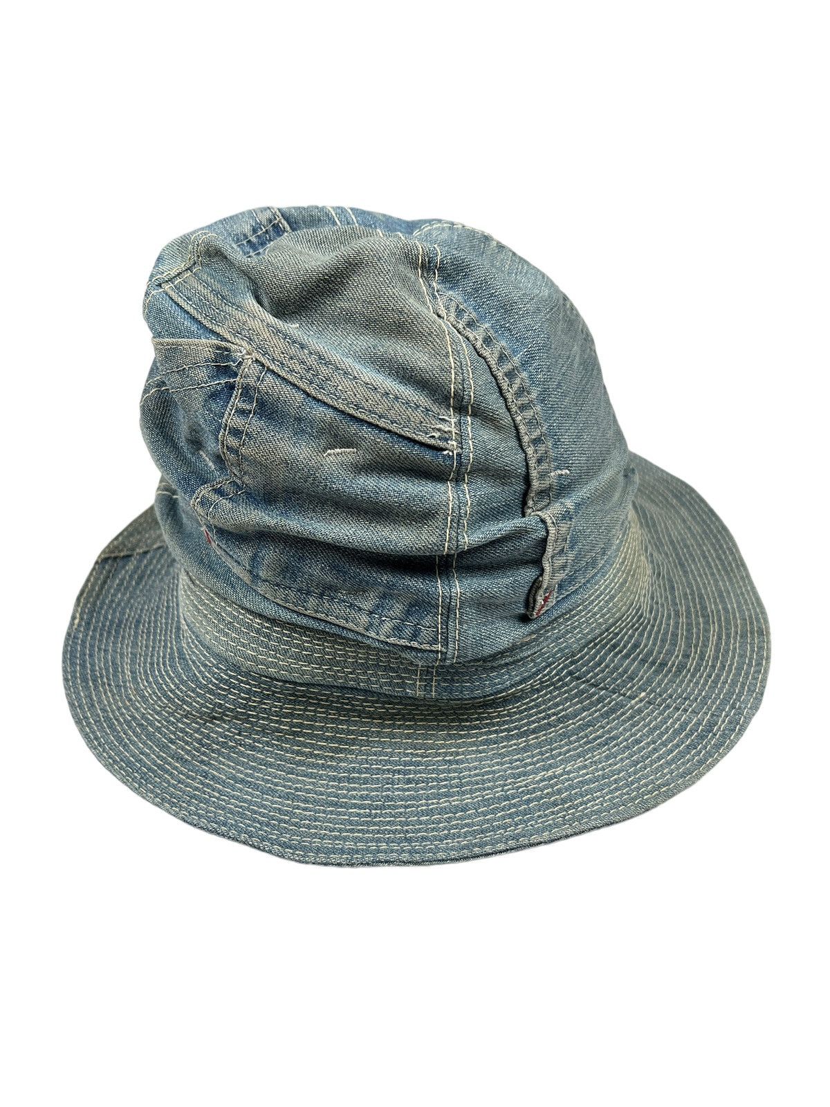 Japanese Brand Nasngwam By Dakota 🇯🇵 Sashiko Boro Rebuild Denim Bucket Hat Size ONE SIZE - 6 Thumbnail