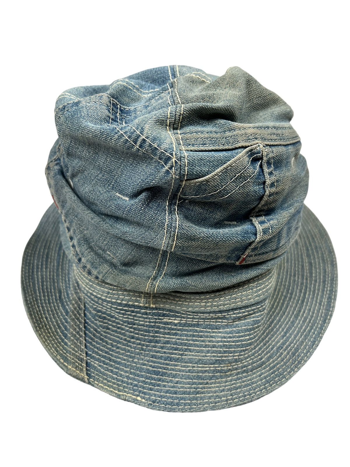 Japanese Brand Nasngwam By Dakota 🇯🇵 Sashiko Boro Rebuild Denim Bucket Hat Size ONE SIZE - 5 Thumbnail