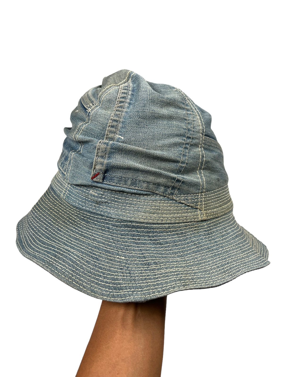 Japanese Brand Nasngwam By Dakota 🇯🇵 Sashiko Boro Rebuild Denim Bucket Hat Size ONE SIZE - 8 Thumbnail