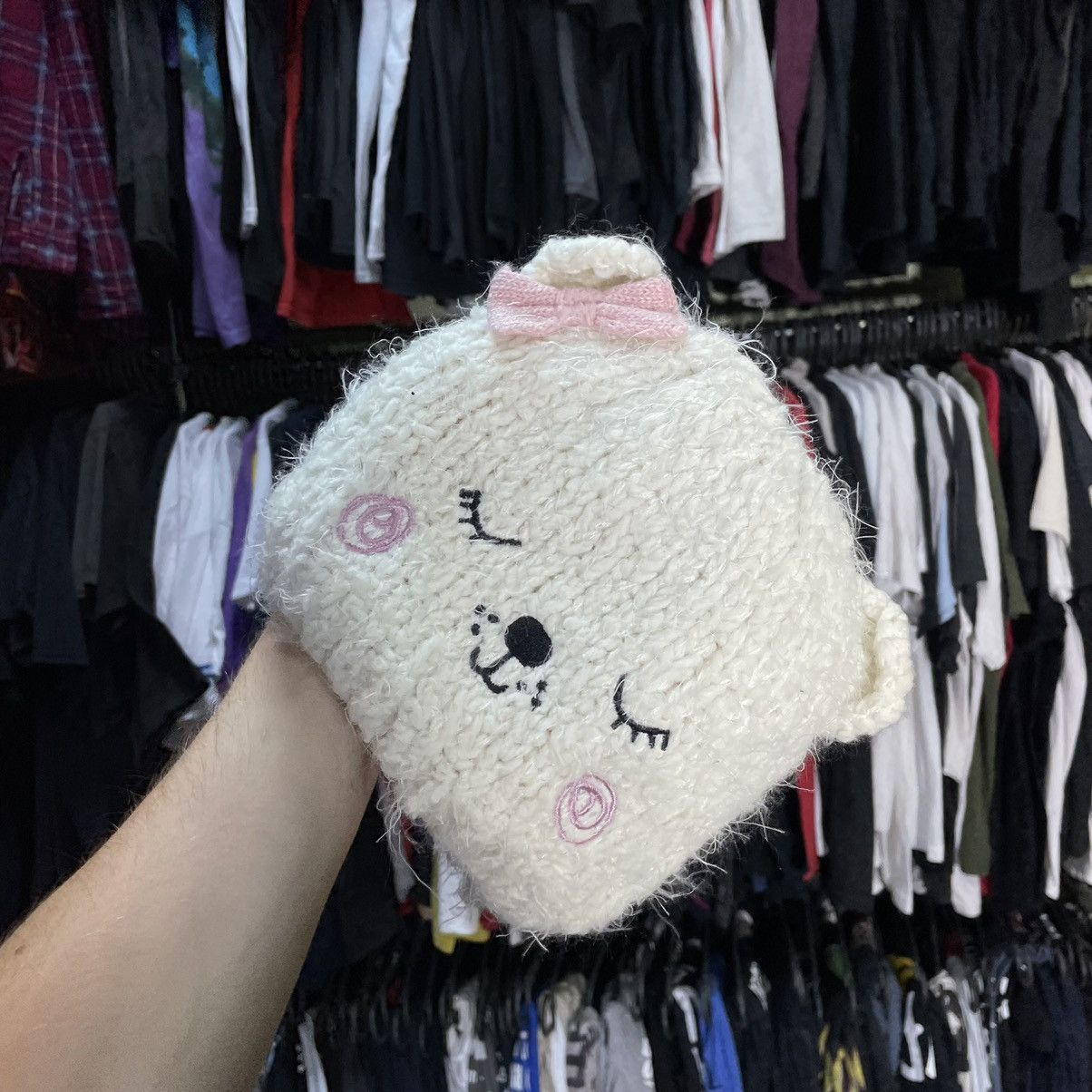 Vintage Vintage 90s Knit Beanie Mohair Cute Face Indie Slim Baggy OS Size ONE SIZE - 4 Thumbnail