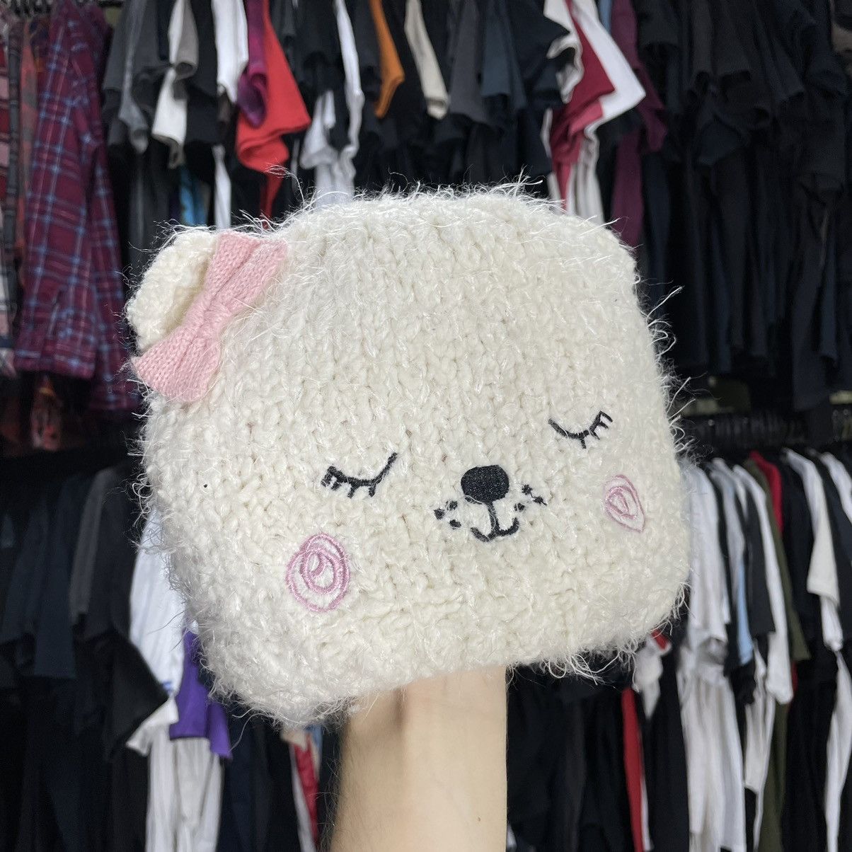 Vintage Vintage 90s Knit Beanie Mohair Cute Face Indie Slim Baggy OS Size ONE SIZE - 3 Thumbnail