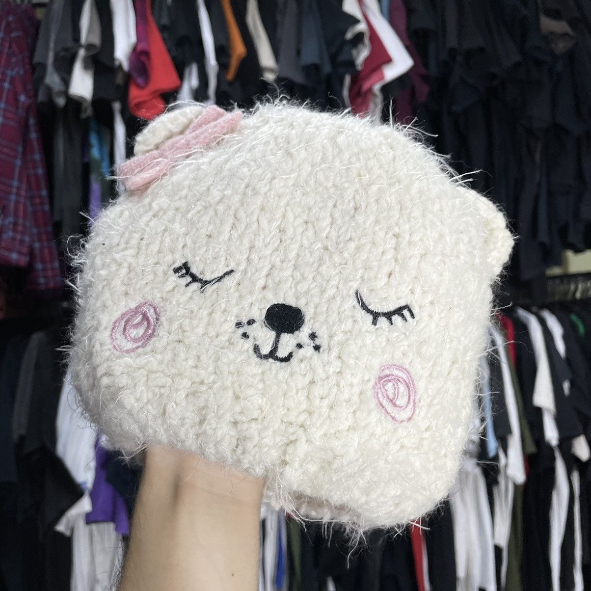 Vintage Vintage 90s Knit Beanie Mohair Cute Face Indie Slim Baggy OS Size ONE SIZE - 2 Thumbnail