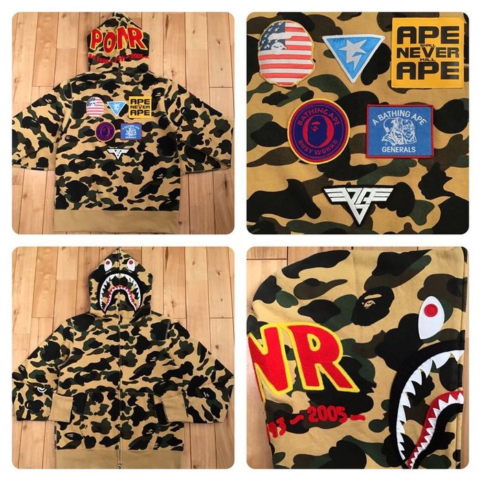 Bape BAPE 1st camo yellow patched Shark full zip hoodie | Grailed