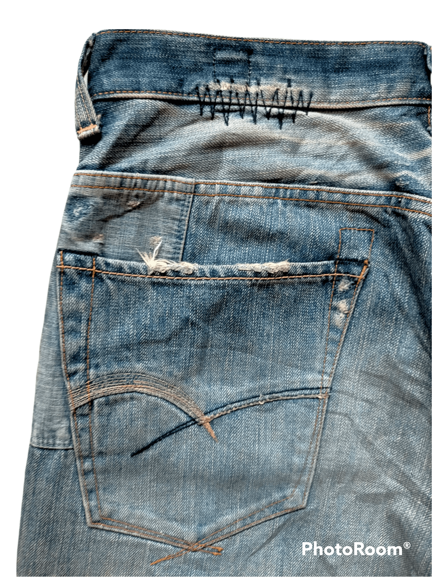 If Six Was Nine Bartack Denim Distressed Patch work Pants Size US 33 - 12 Thumbnail