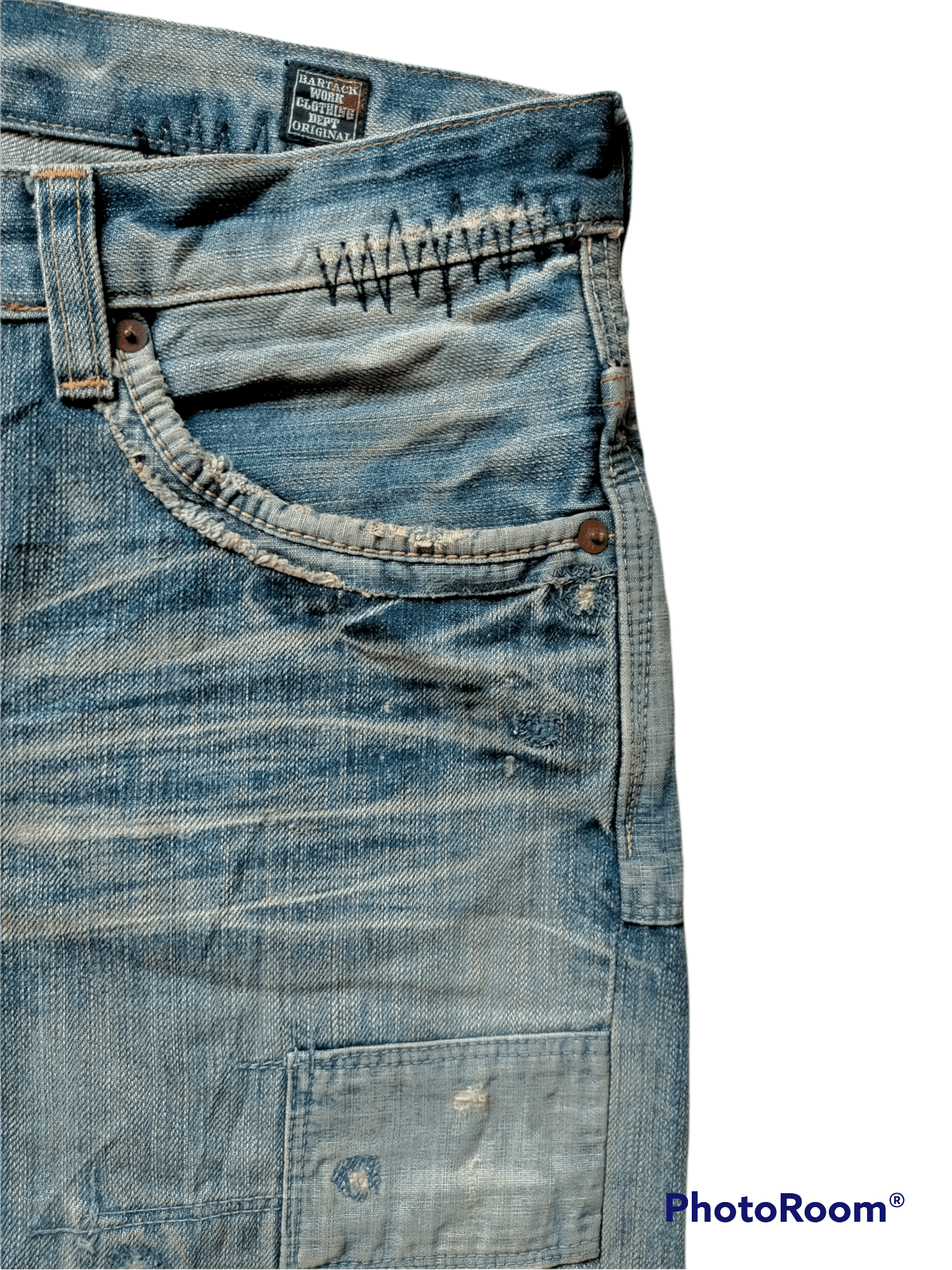 If Six Was Nine Bartack Denim Distressed Patch work Pants Size US 33 - 6 Thumbnail