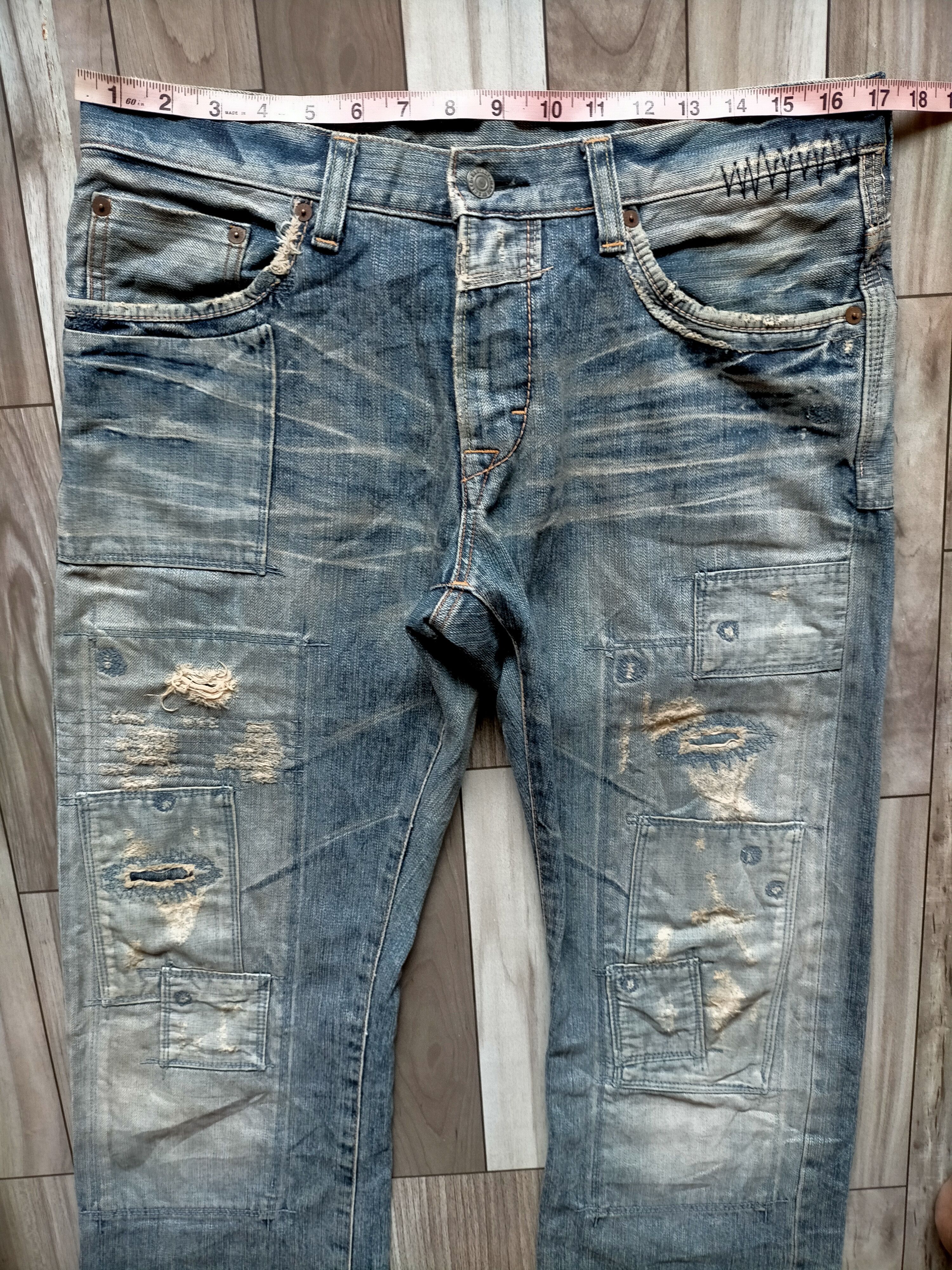If Six Was Nine Bartack Denim Distressed Patch work Pants Size US 33 - 19 Thumbnail