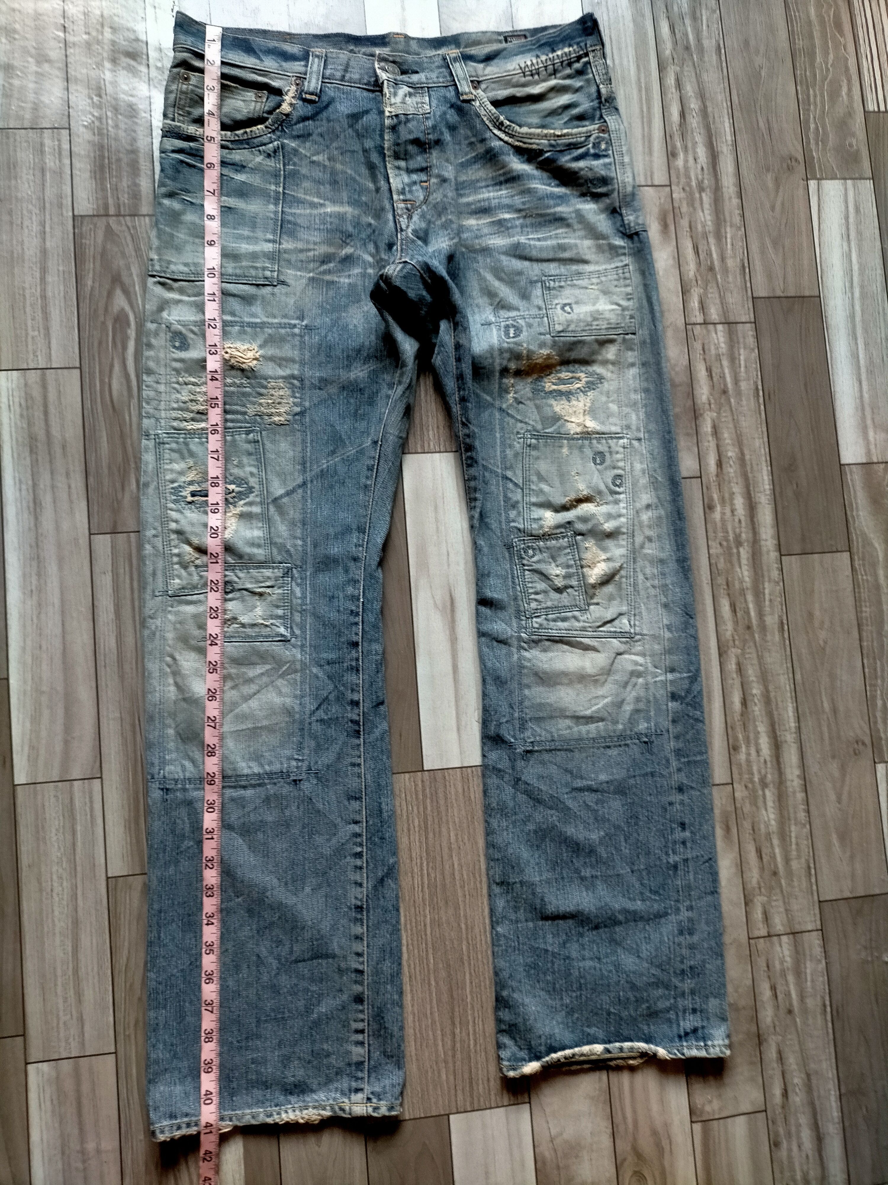 If Six Was Nine Bartack Denim Distressed Patch work Pants Size US 33 - 20 Thumbnail