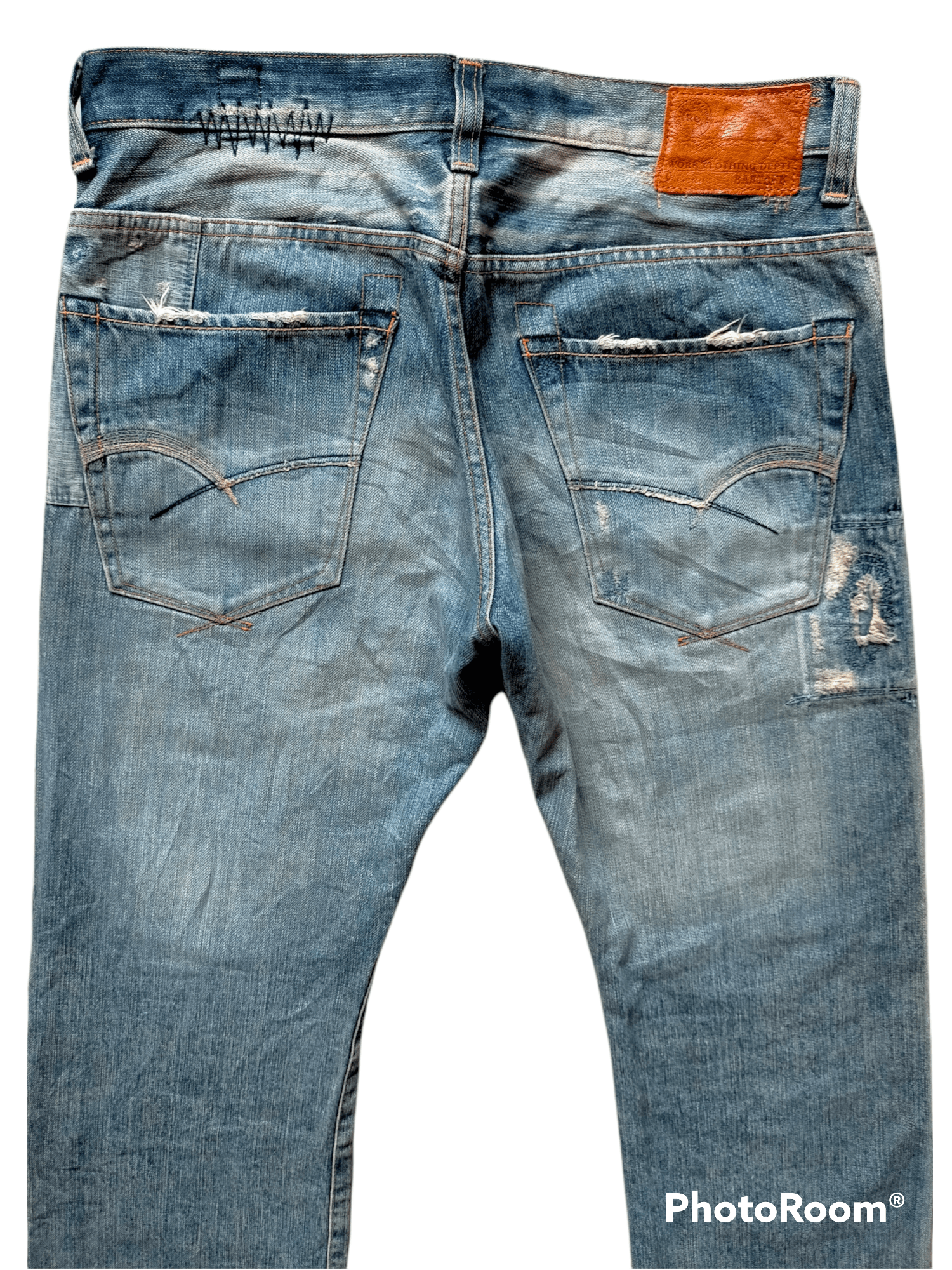 If Six Was Nine Bartack Denim Distressed Patch work Pants Size US 33 - 10 Thumbnail