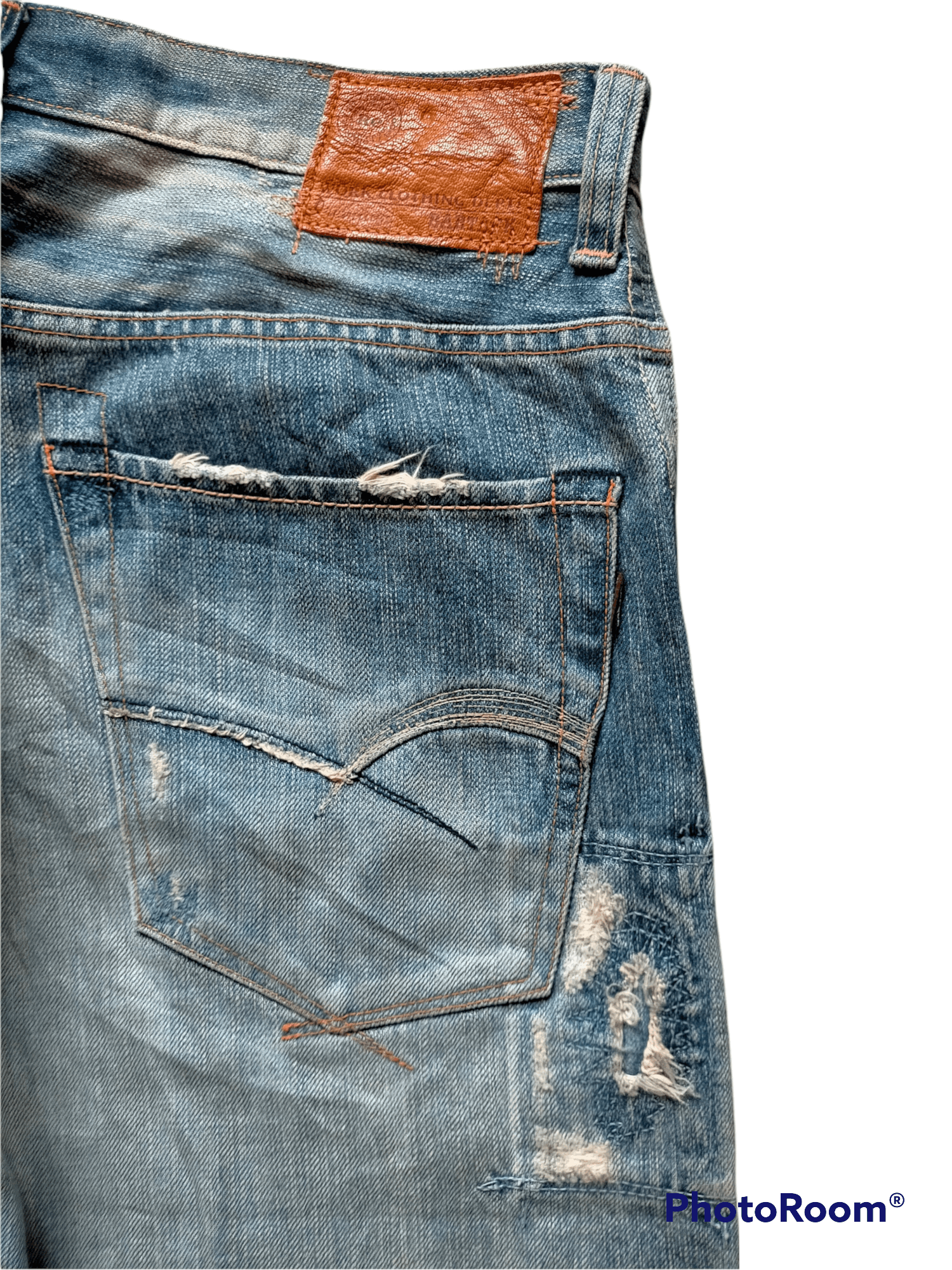 If Six Was Nine Bartack Denim Distressed Patch work Pants Size US 33 - 11 Thumbnail