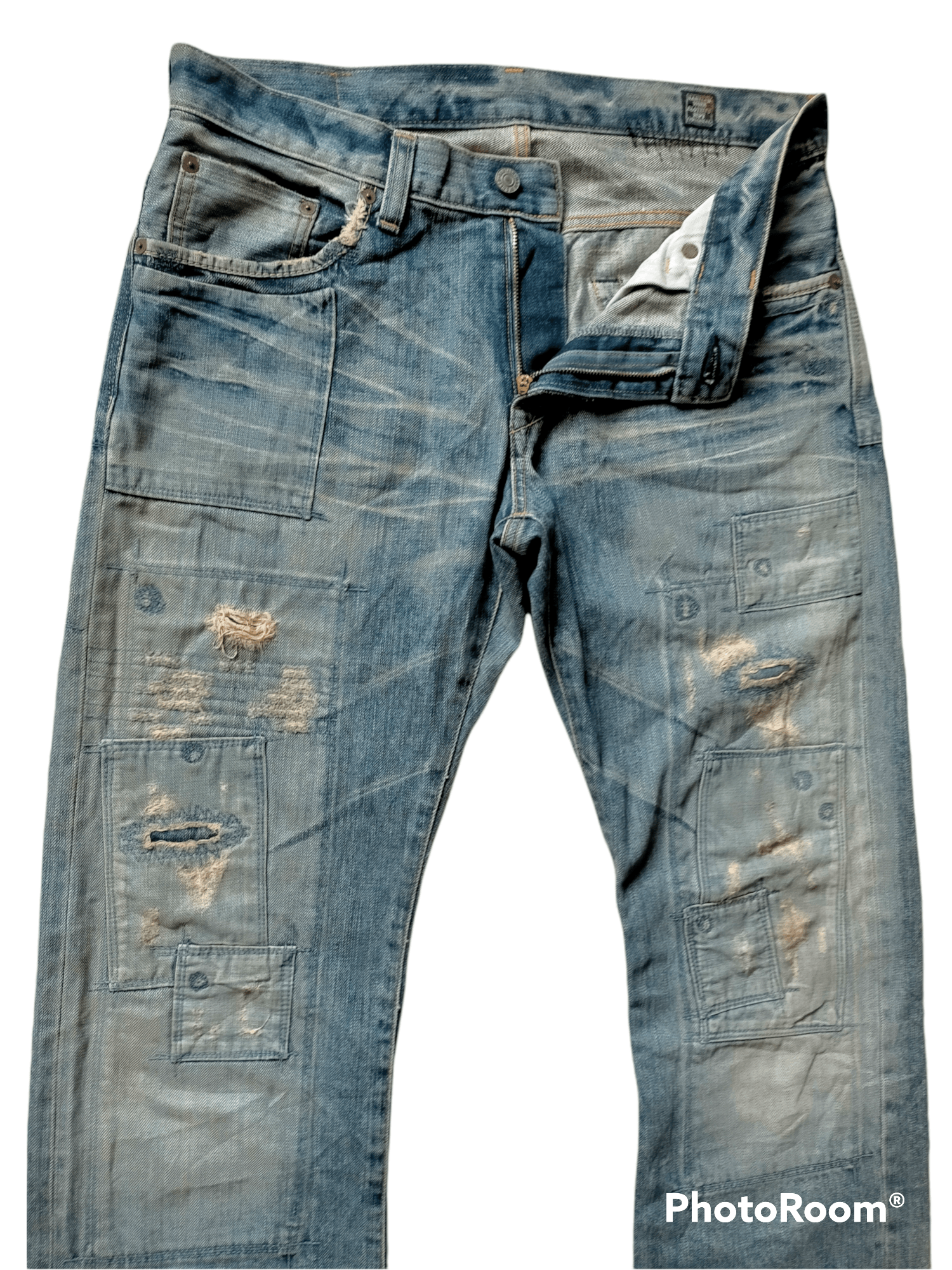 If Six Was Nine Bartack Denim Distressed Patch work Pants Size US 33 - 4 Thumbnail