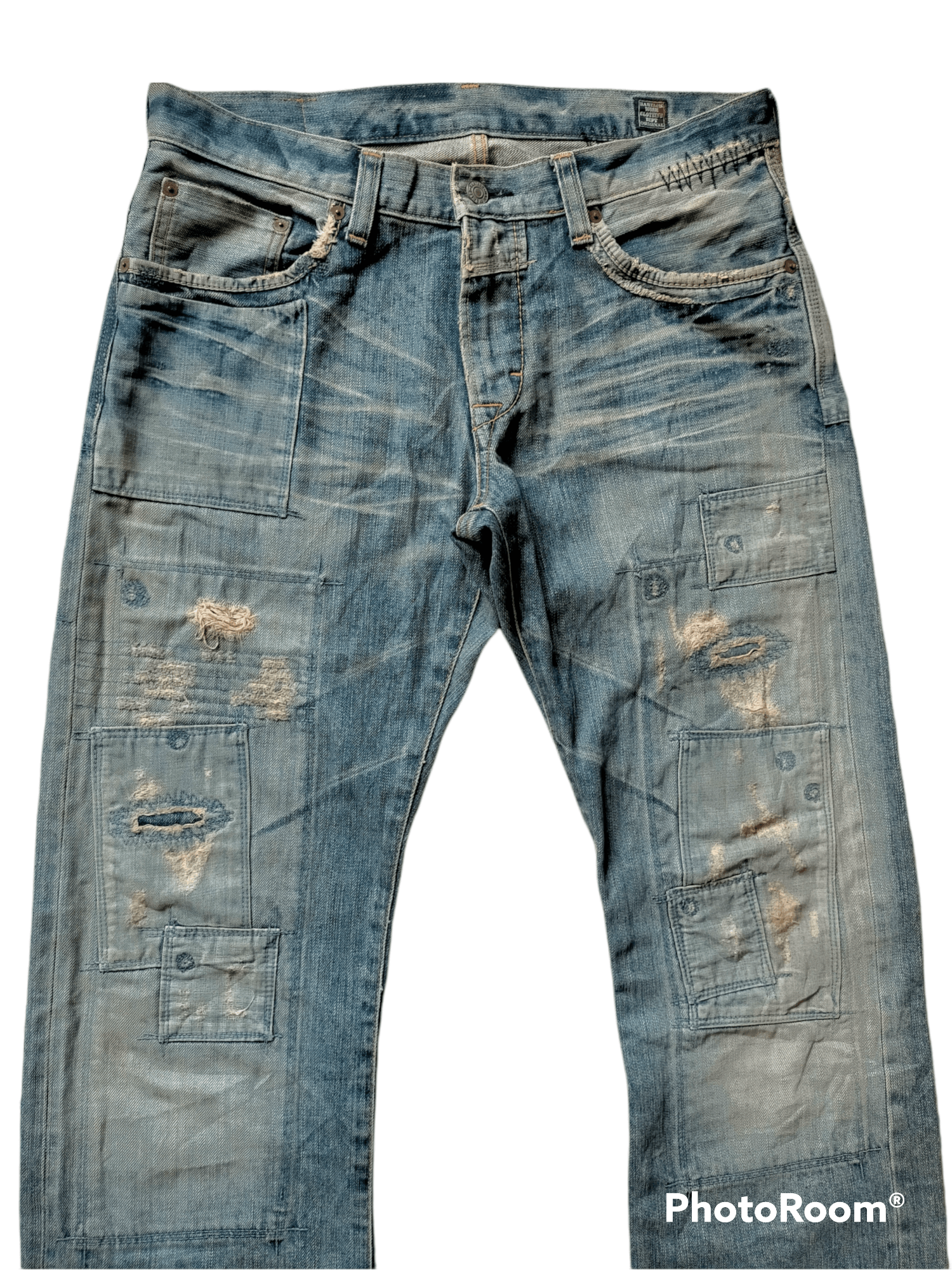If Six Was Nine Bartack Denim Distressed Patch work Pants Size US 33 - 3 Thumbnail