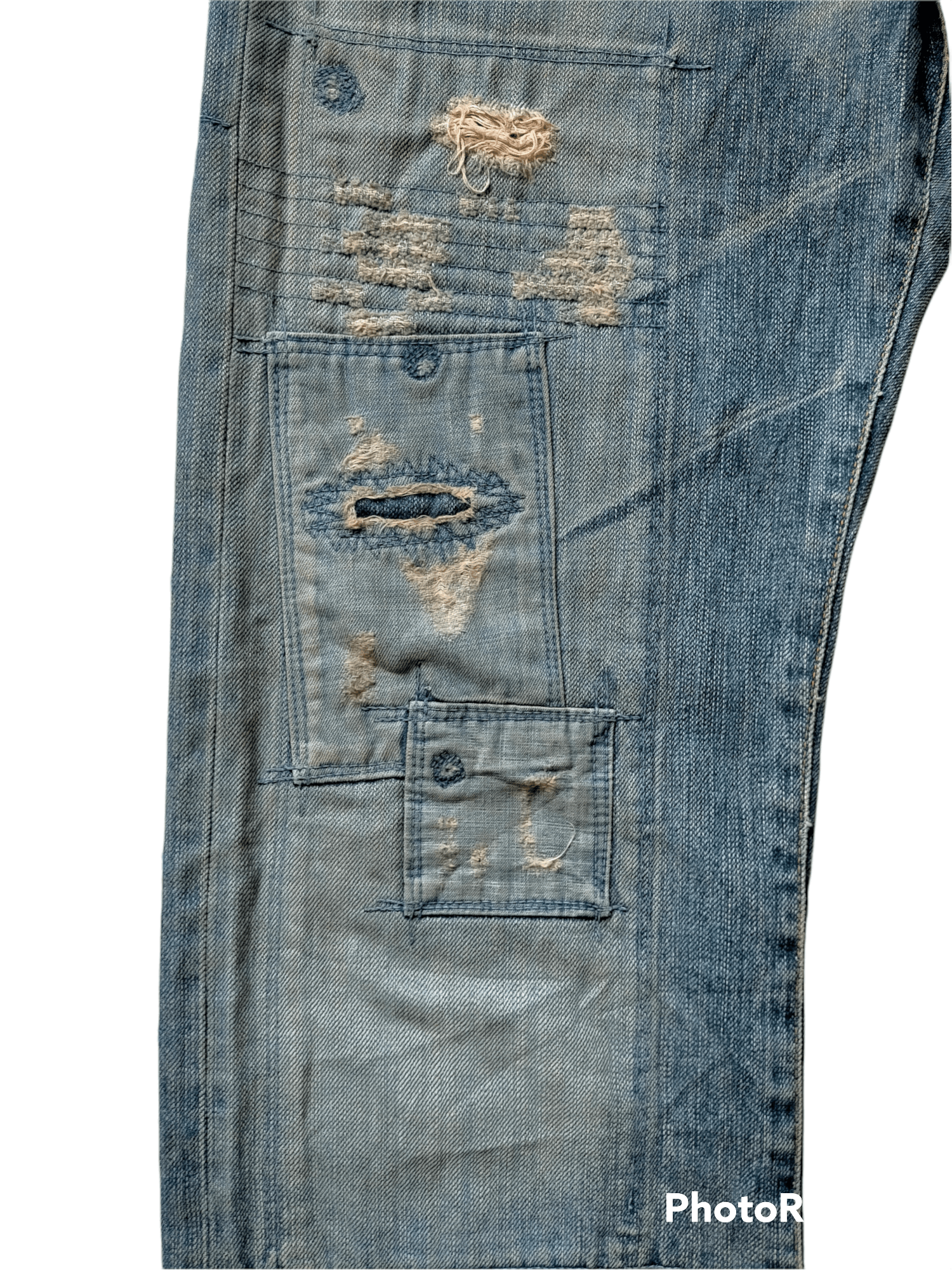If Six Was Nine Bartack Denim Distressed Patch work Pants Size US 33 - 8 Thumbnail