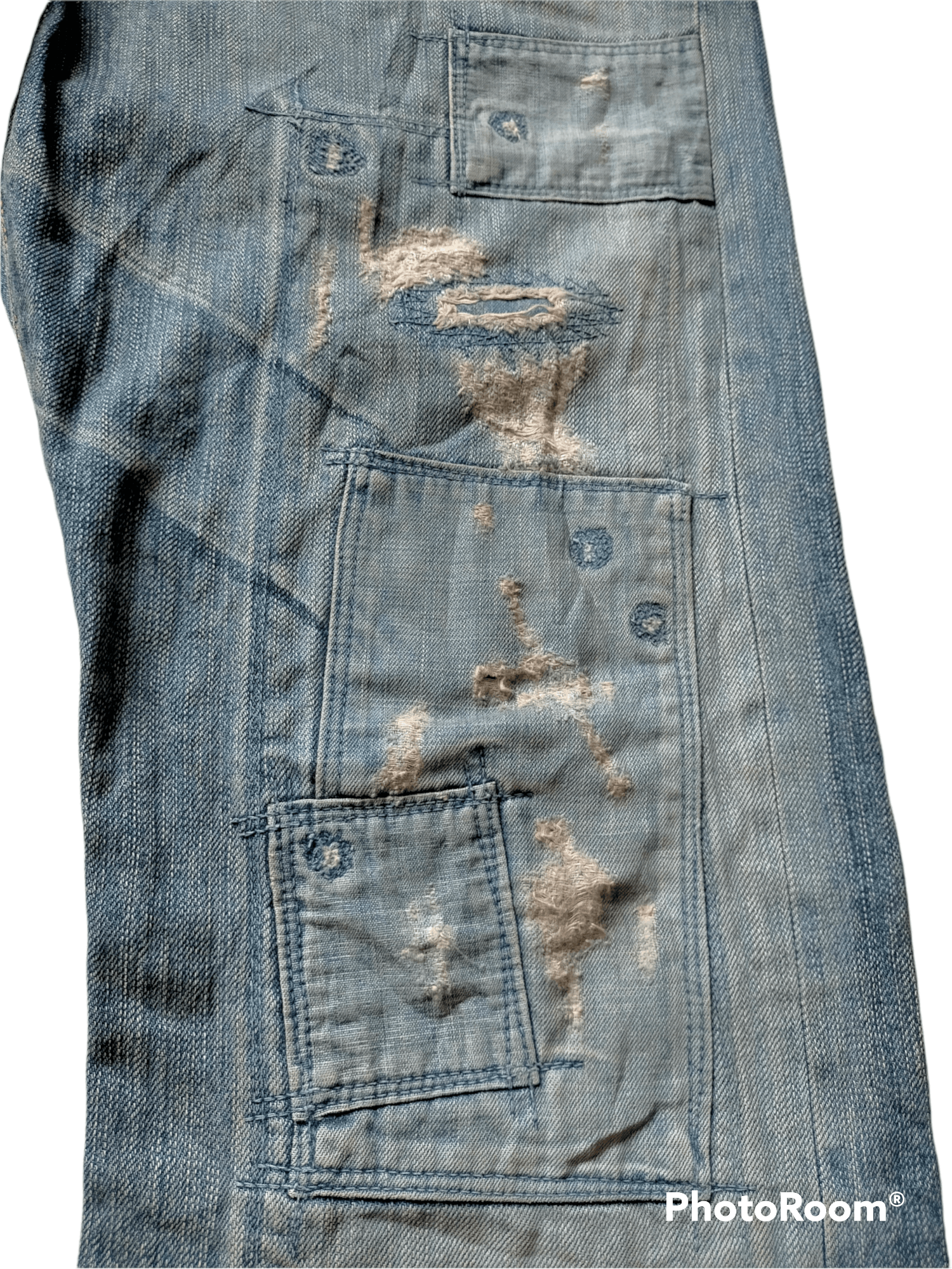 If Six Was Nine Bartack Denim Distressed Patch work Pants Size US 33 - 9 Thumbnail