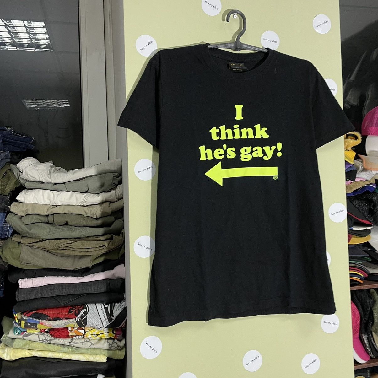 Vintage Vintage 90s Graphic Tee Think Hes Gay Streetwear Black S Size US S / EU 44-46 / 1 - 3 Thumbnail
